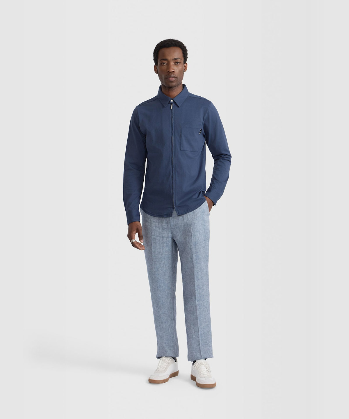 HOMME メンズ メンズ コットン 長袖 ジップシャツ "Metro" ブルー系その他