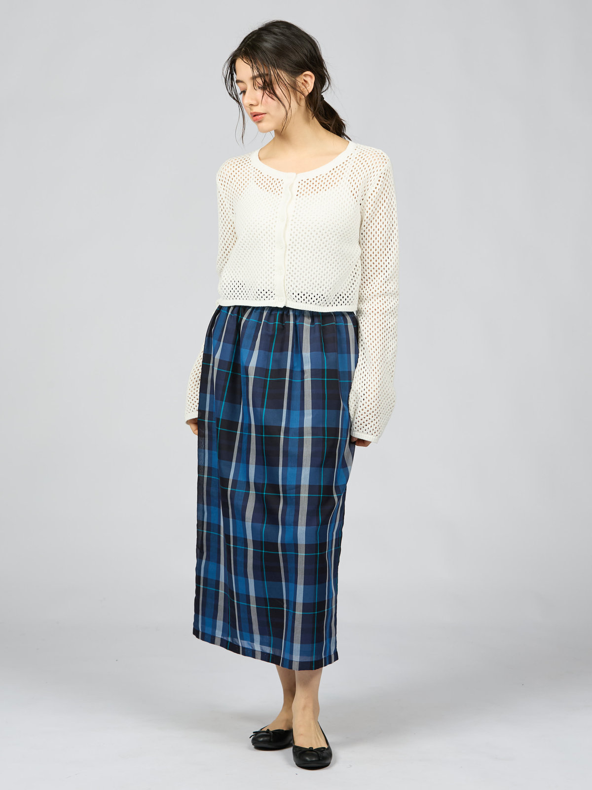 To b. by agnès b. 【Outlet】トゥービーシアーチェックスカート ブルー