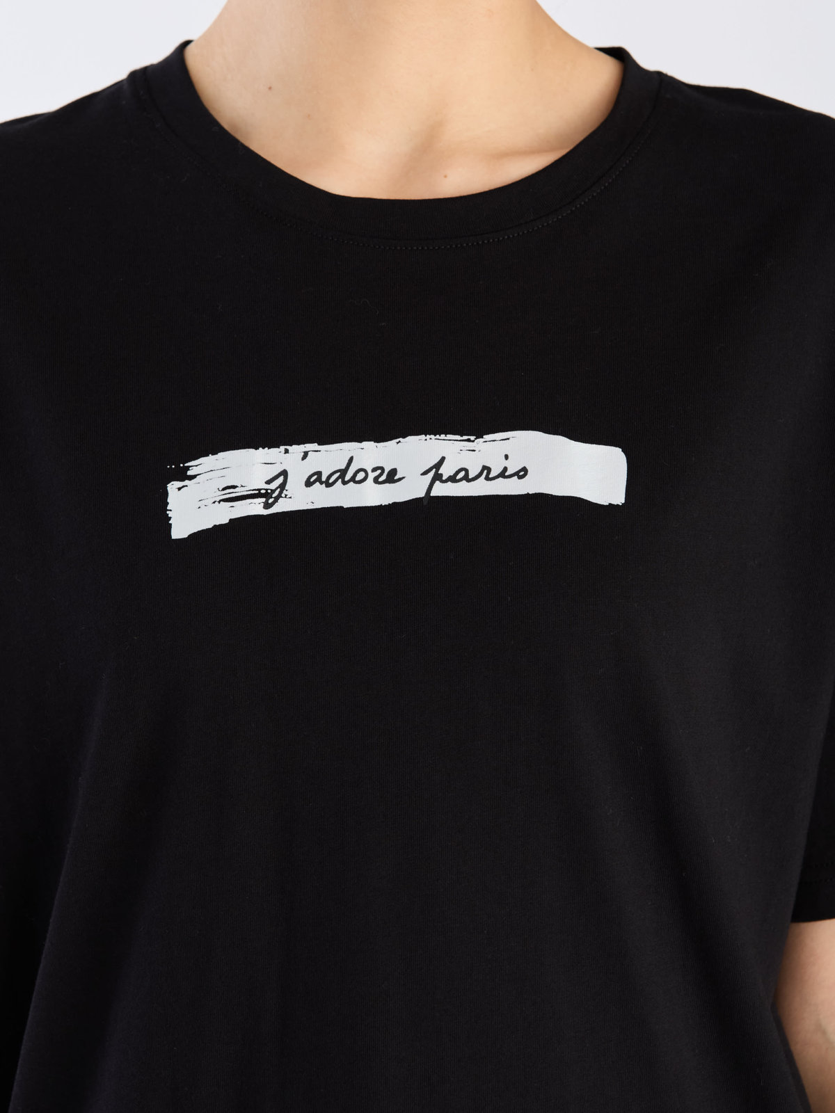 To b. by agnès b. 【Outlet】オーガニックコットン メッセージ Tシャツ "j'adore paris" ブラック