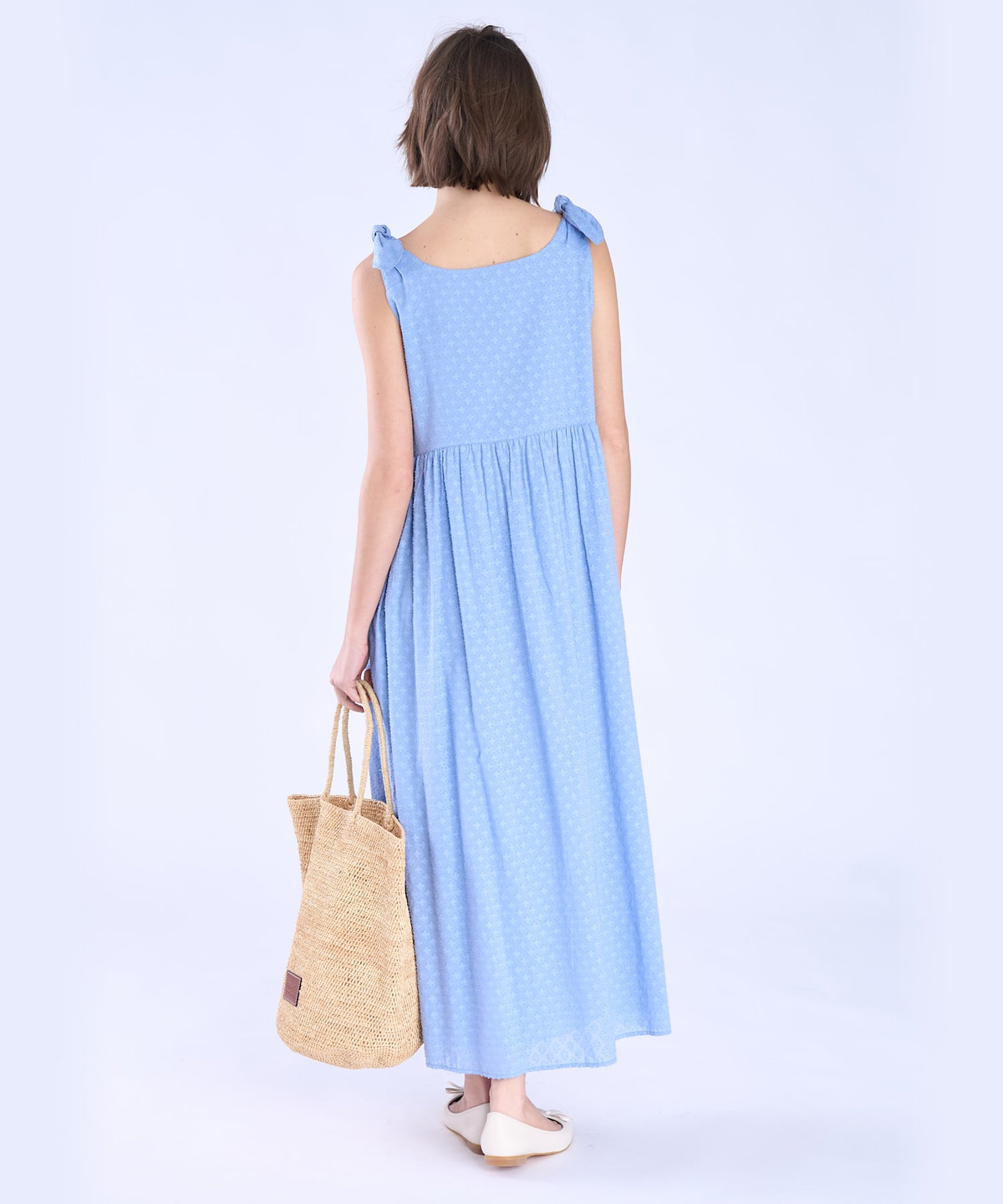 To b. by agnès b. フラワー コットン カット ジャカード ワンピース ブルー