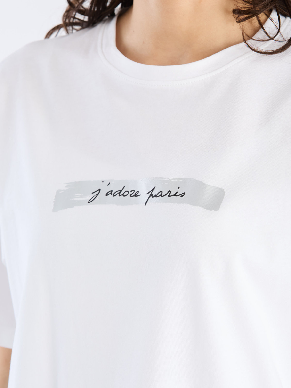 To b. by agnès b. 【Outlet】オーガニックコットン メッセージ Tシャツ "j'adore paris" ホワイト