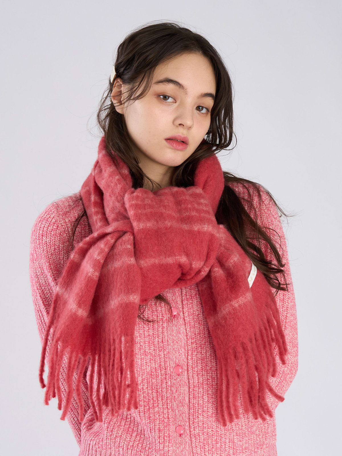 To b. by agnès b. 【Outlet】ボーダー マフラー ピンク