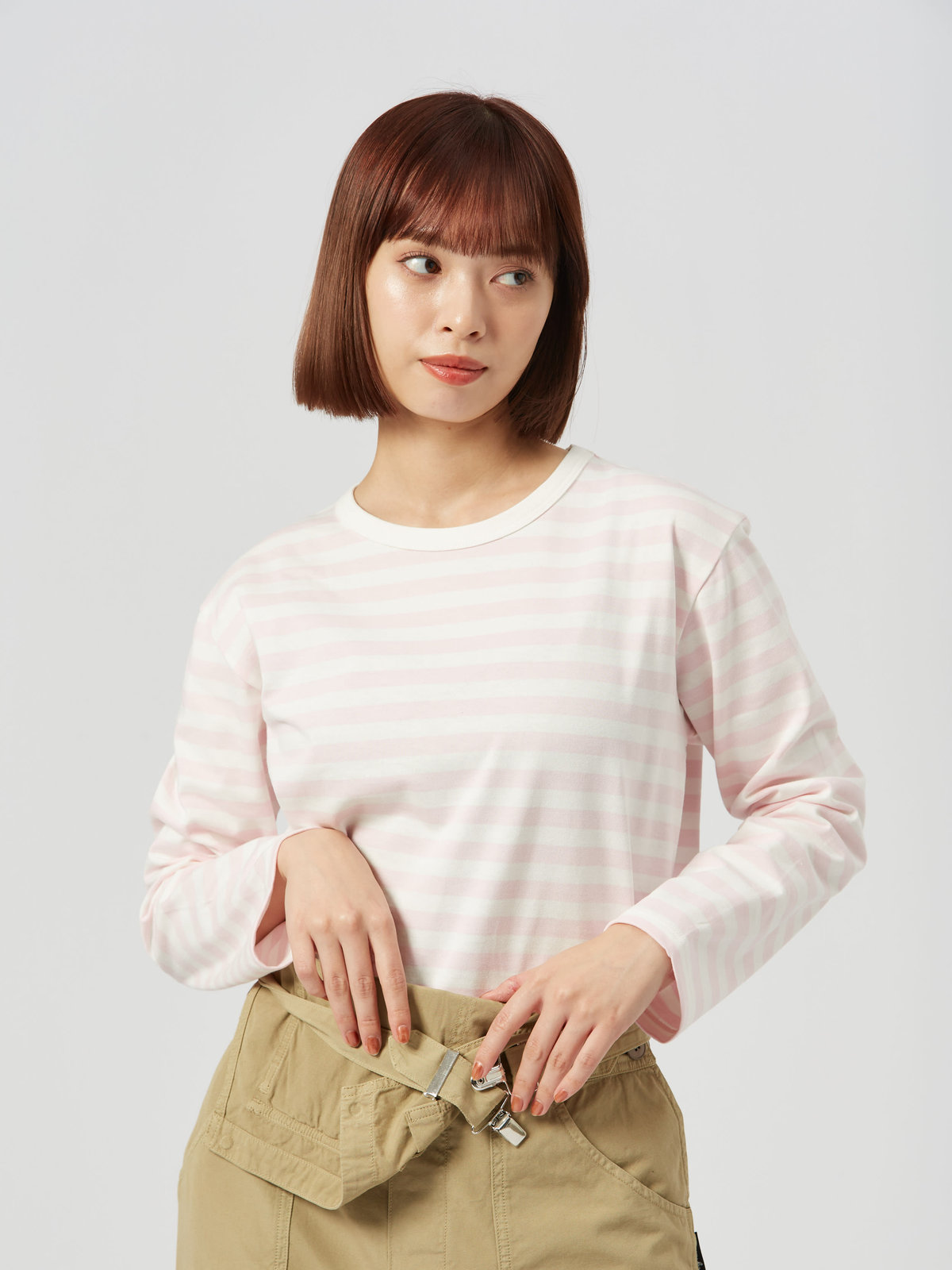 FEMME ウィメンズ J008 TS ボーダーTシャツ ホワイト×ピンク