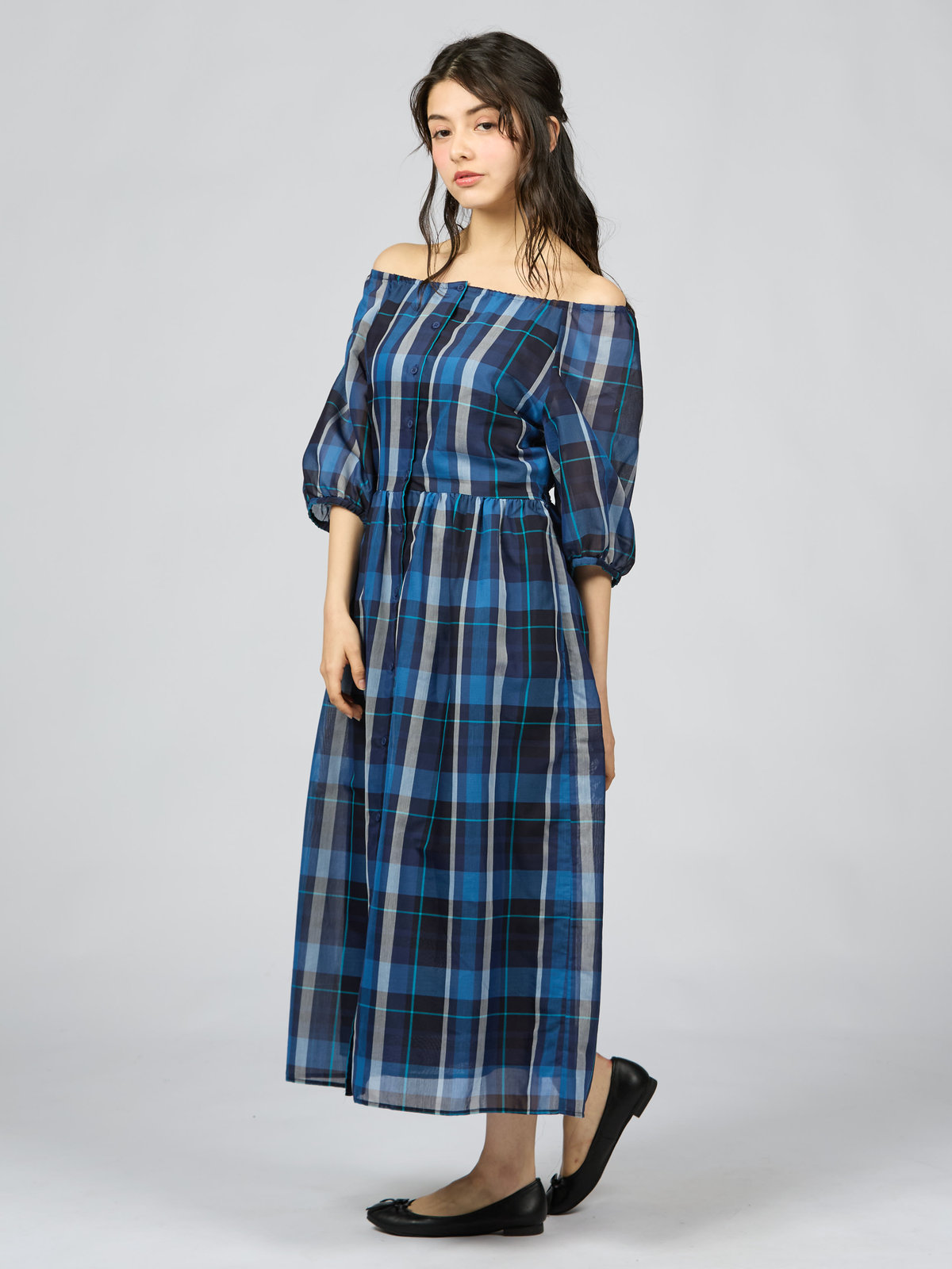 To b. by agnès b. 【Outlet】トゥービーシアーチェックワンピース ブルー