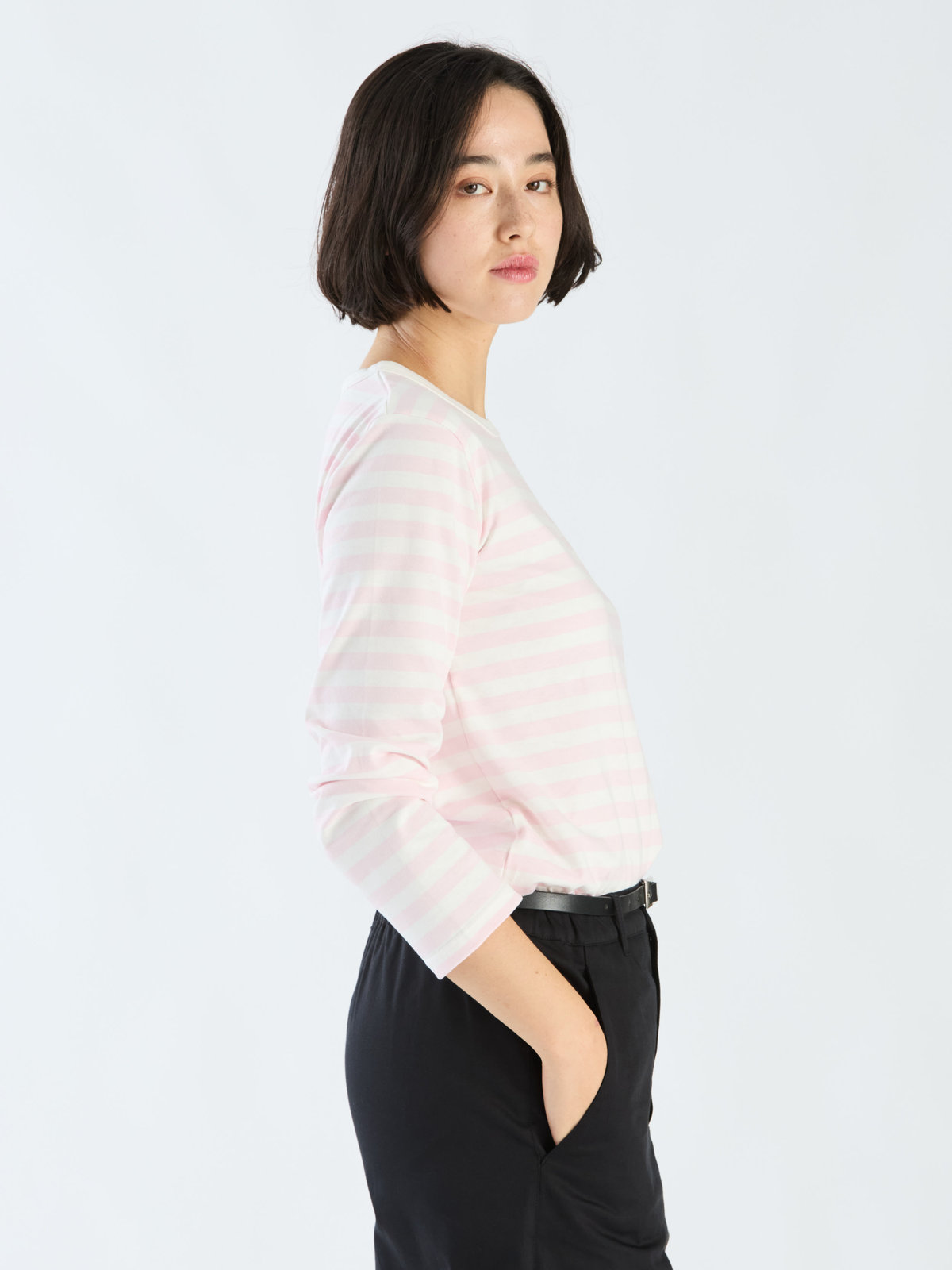 FEMME ウィメンズ J008 TS ボーダーTシャツ ホワイト×ピンク