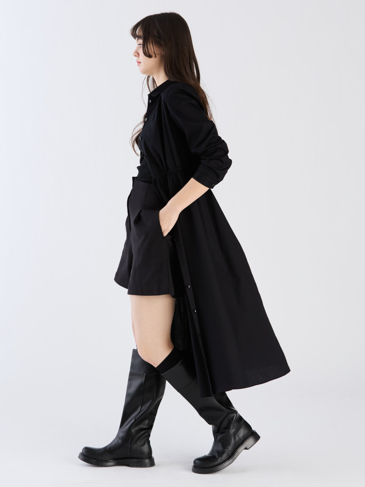 To b. by agnès b. 【Outlet】ロングスリーブシャツドレス ブラック