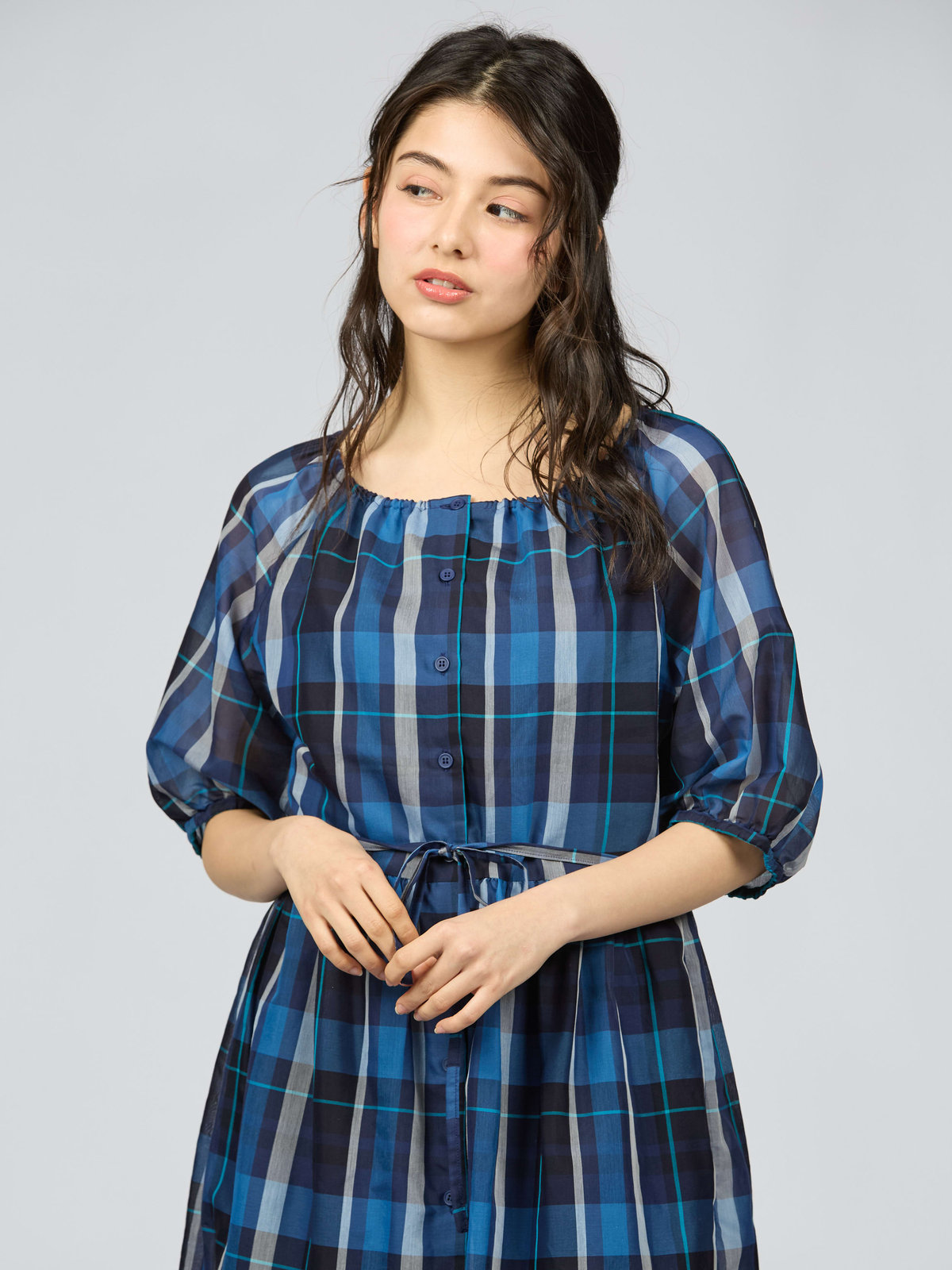 To b. by agnès b. 【Outlet】トゥービーシアーチェックワンピース ブルー