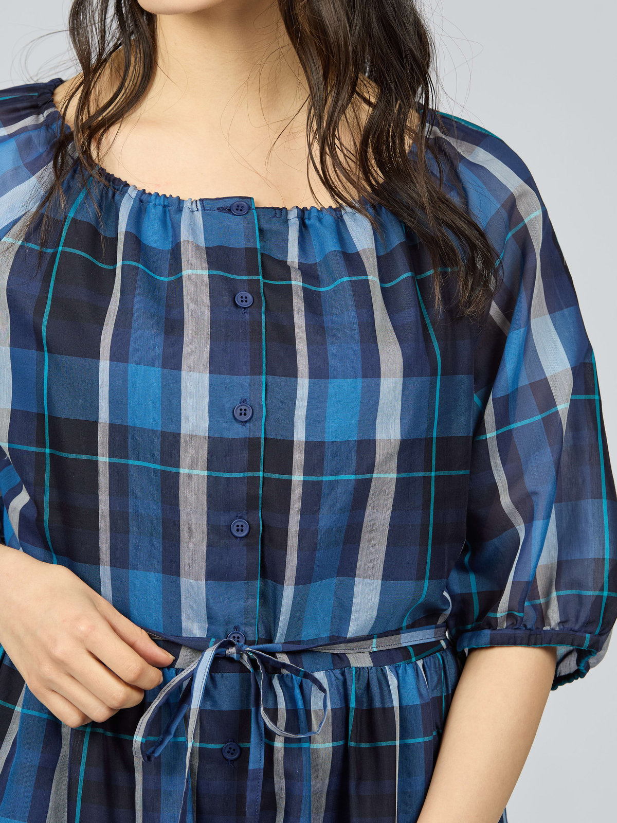 To b. by agnès b. 【Outlet】トゥービーシアーチェックワンピース ブルー