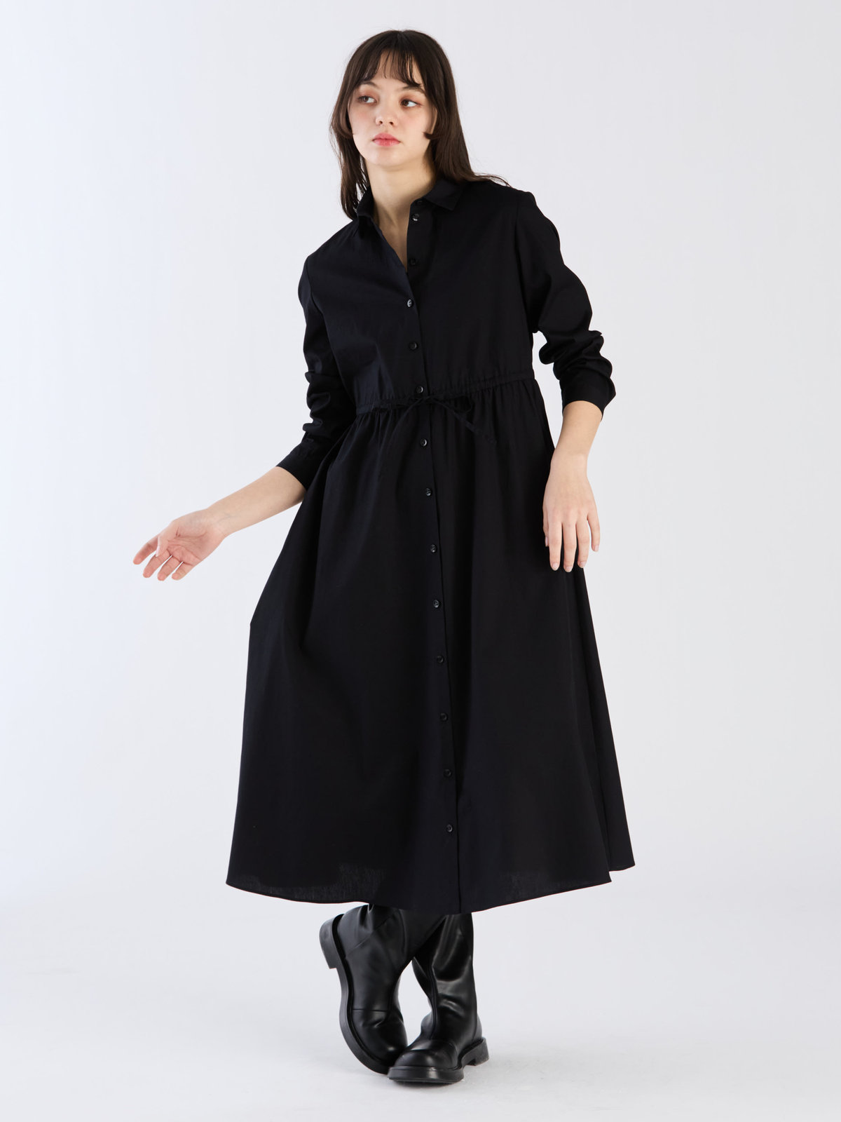 To b. by agnès b. 【Outlet】ロングスリーブシャツドレス ブラック