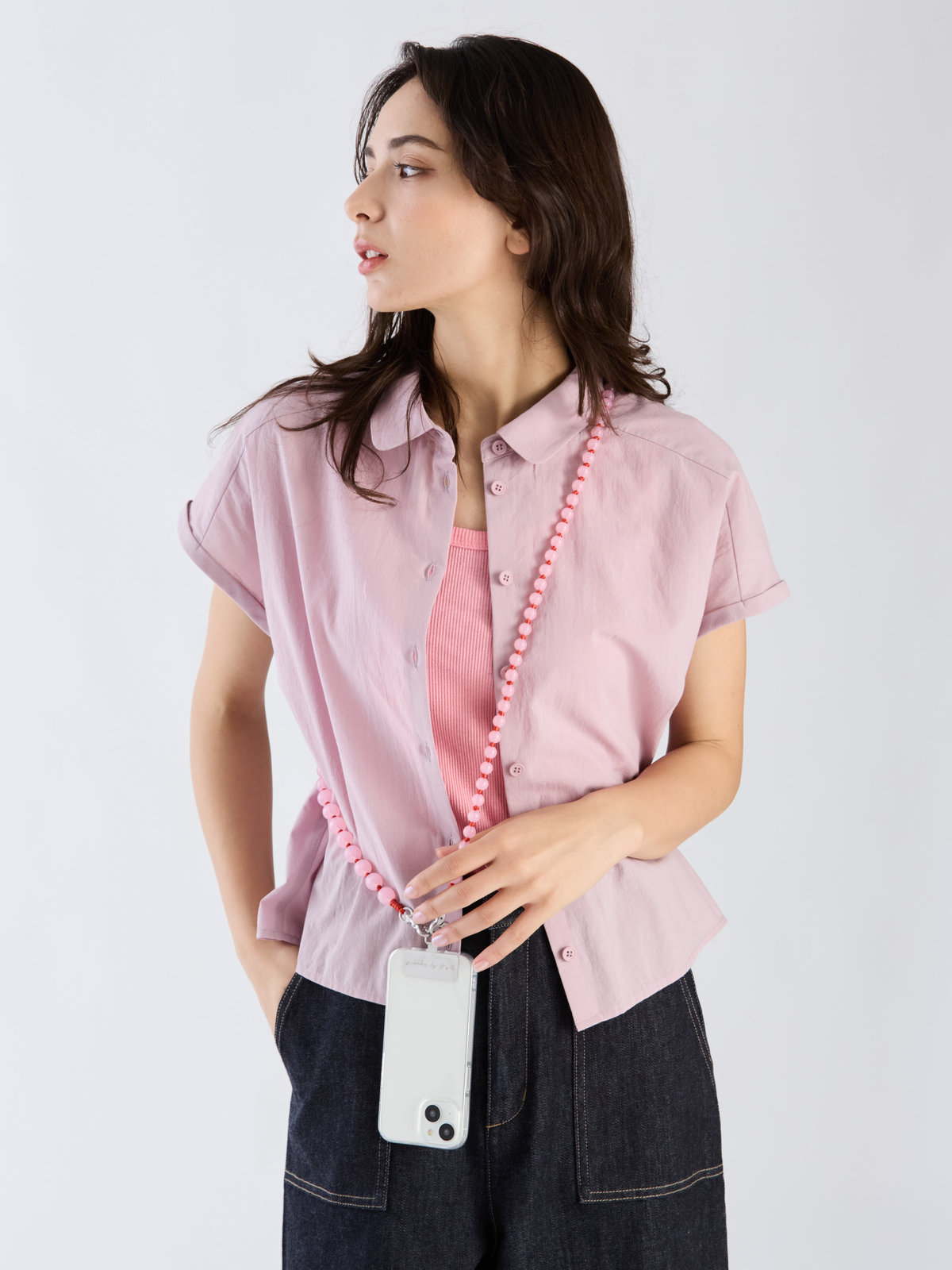 To b. by agnès b. 【Outlet】ビーズ モバイル ショルダーストラップ ピンク