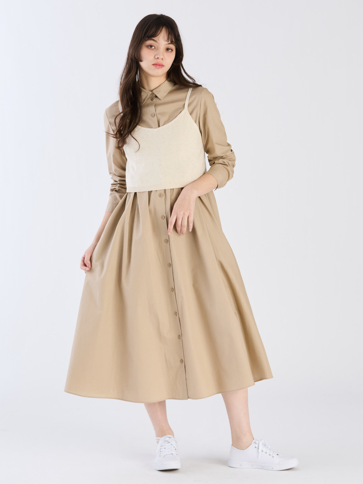 To b. by agnès b. 【Outlet】ロングスリーブシャツドレス オフホワイト