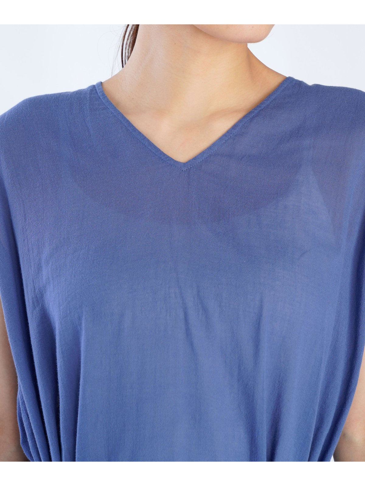 FEMME ウィメンズ 【Outlet】ガーゼ調コットン Vネック ノースリーブ ロングワンピース "Volubilis" ブルー