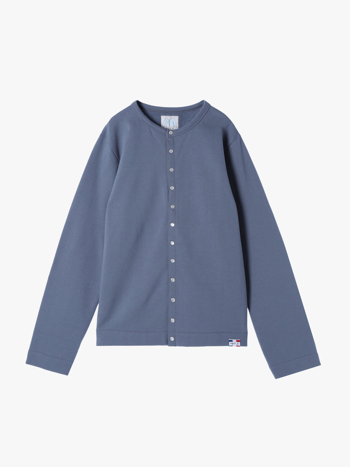 HOMME メンズ メンズ オーガニックコットン メルトン 長袖 カーディガンプレッション "Nacre"  [Made in France] グレー