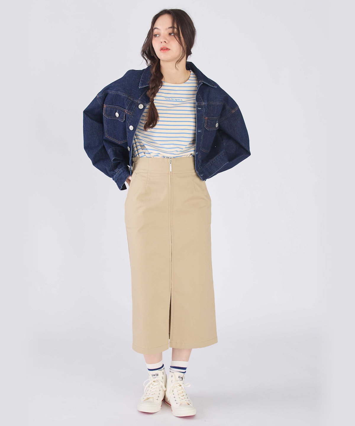 To b. by agnès b. ストレッチ チノ ジップ タイトスカート ベージュ