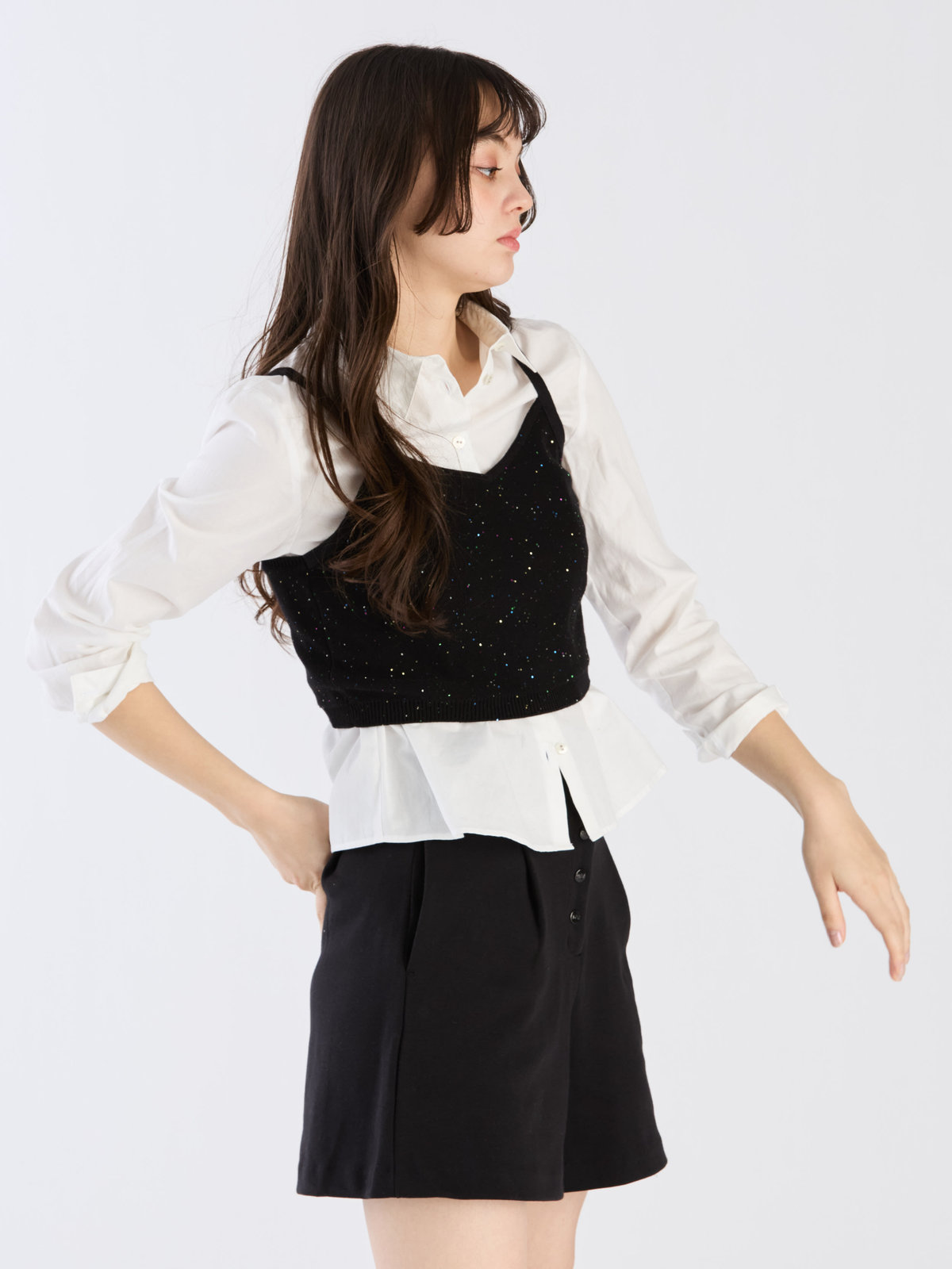 To b. by agnès b. 【Outlet】スパングルニットキャミ ブラック