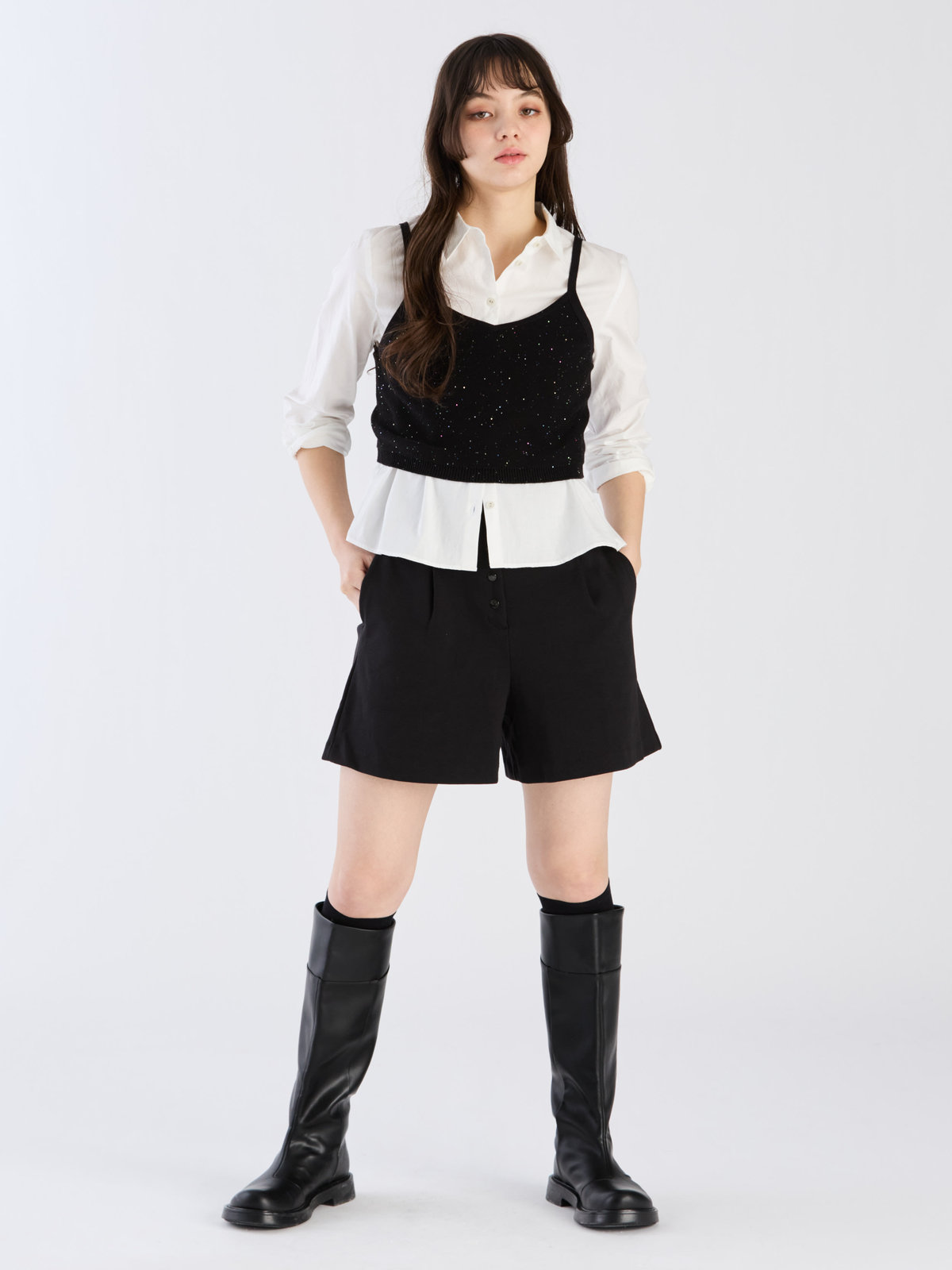 To b. by agnès b. 【Outlet】スパングルニットキャミ ブラック