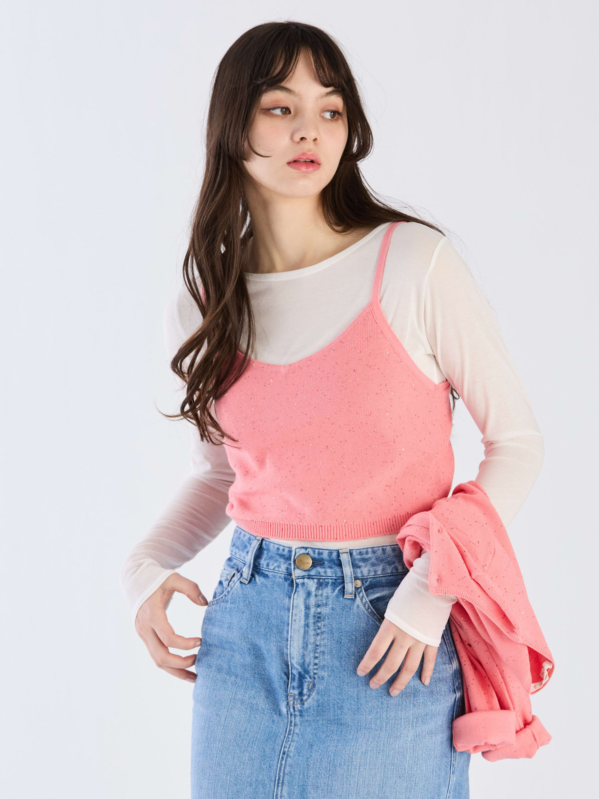 To b. by agnès b. 【Outlet】スパングルニットキャミ ピンク