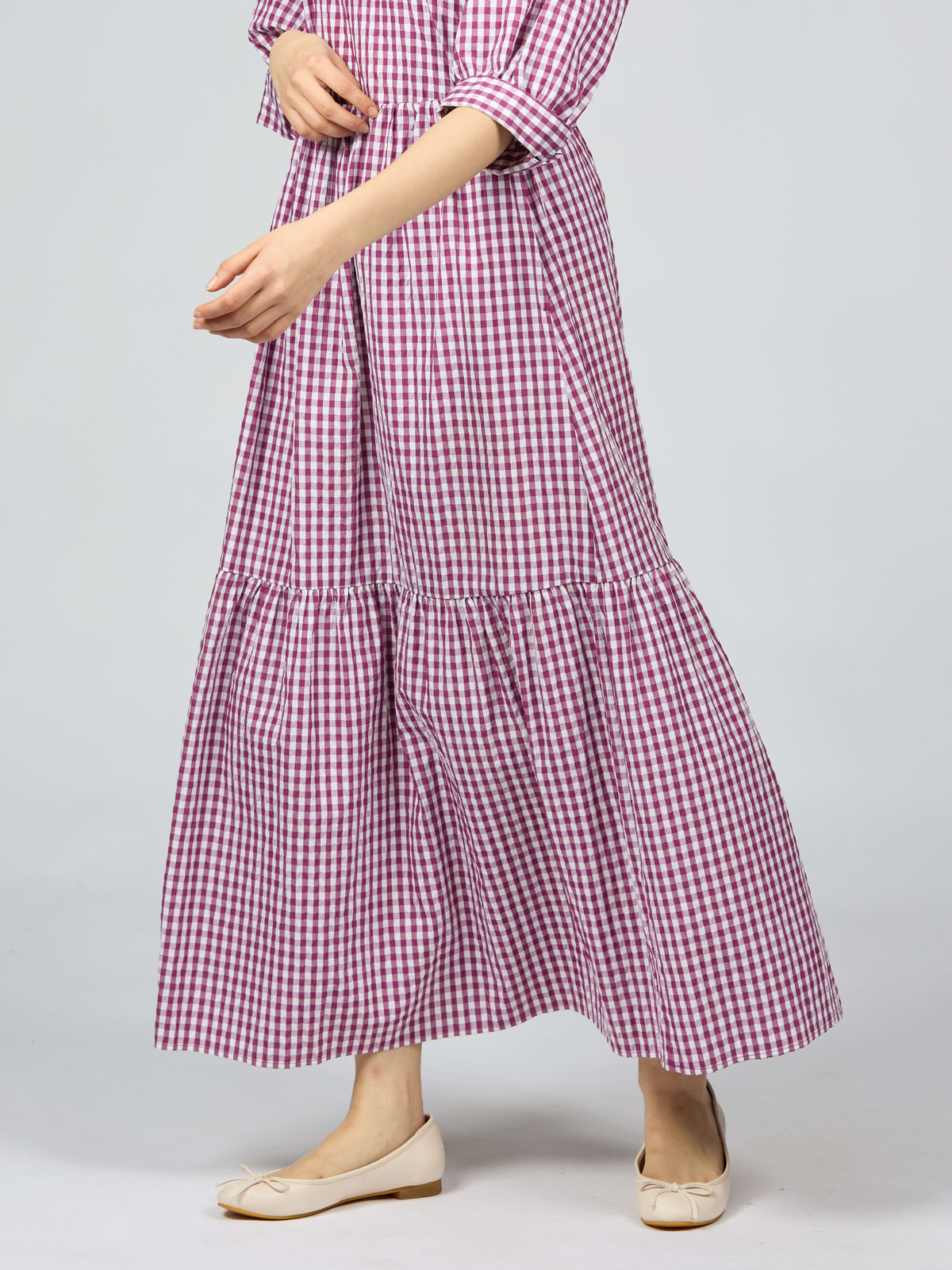 To b. by agnès b. 【Outlet】ギンガムリップルチェックスカート パープル