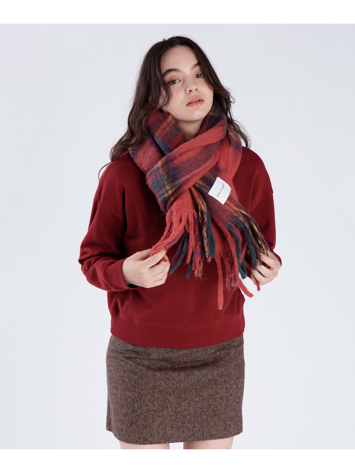 To b. by agnès b. タータンチェック マフラー レッド