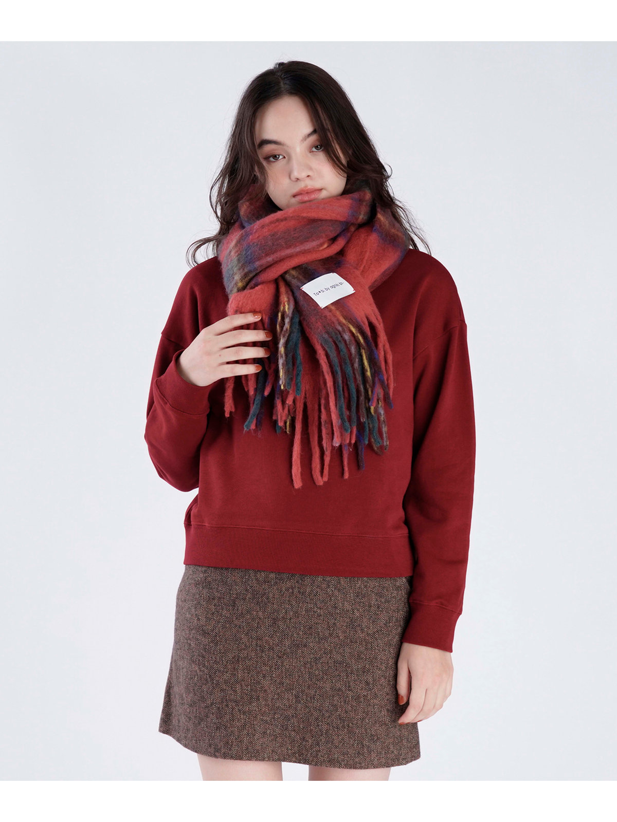 To b. by agnès b. タータンチェック マフラー レッド