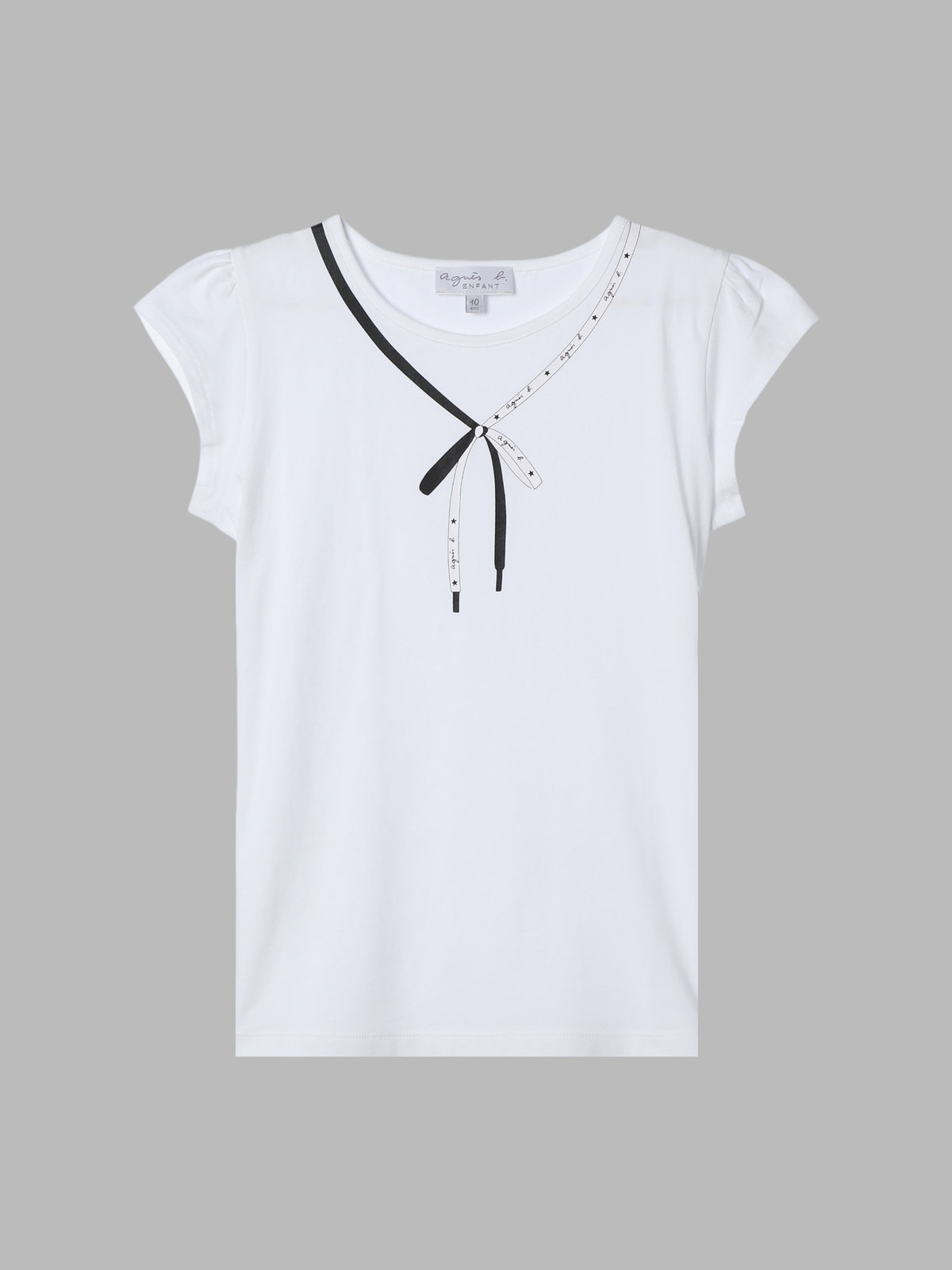 ENFANT ガールズ キッズ リボン プリント コットン 半袖 Tシャツ "Iris" ホワイト
