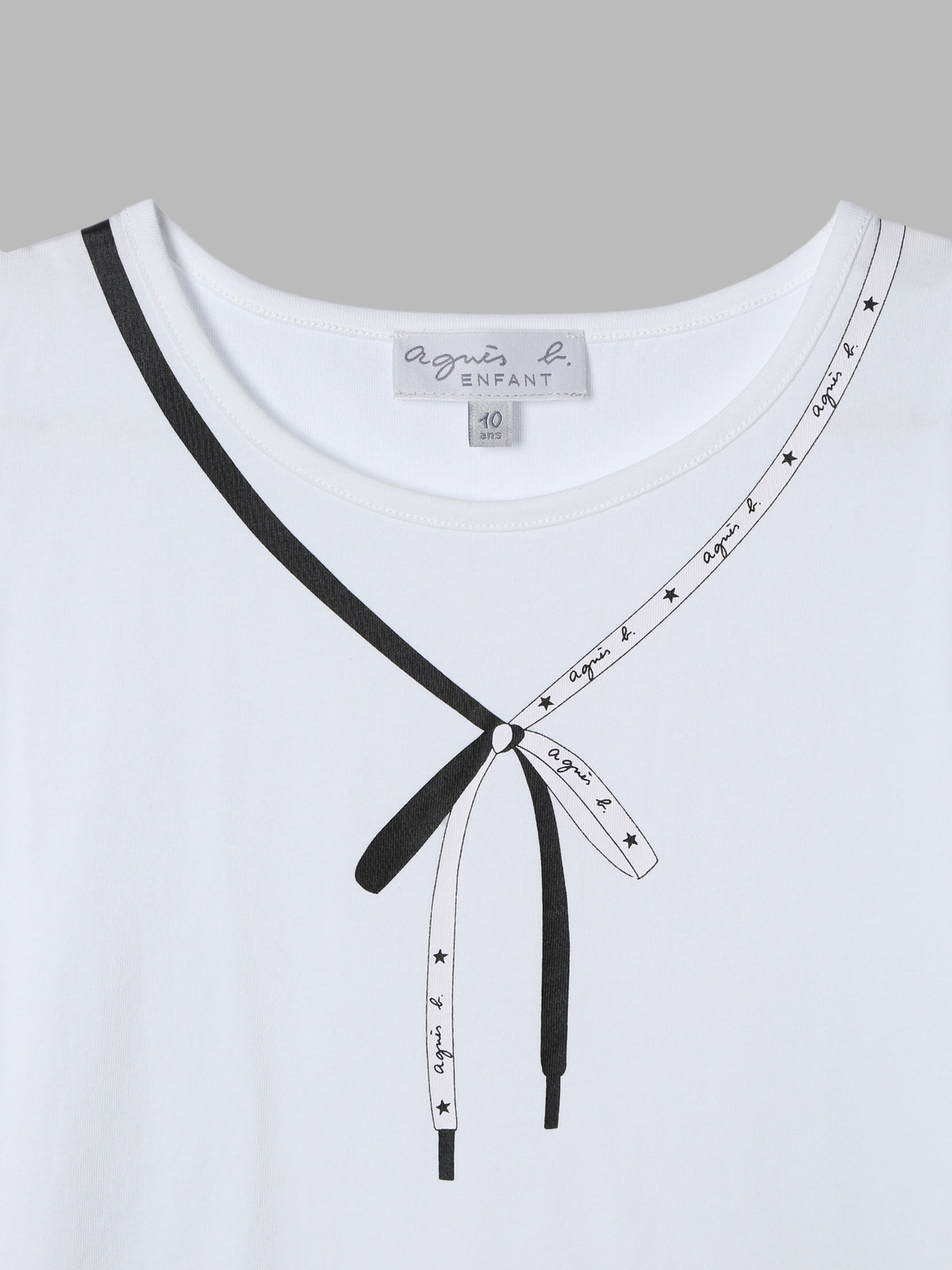 ENFANT ガールズ キッズ リボン プリント コットン 半袖 Tシャツ "Iris" ホワイト