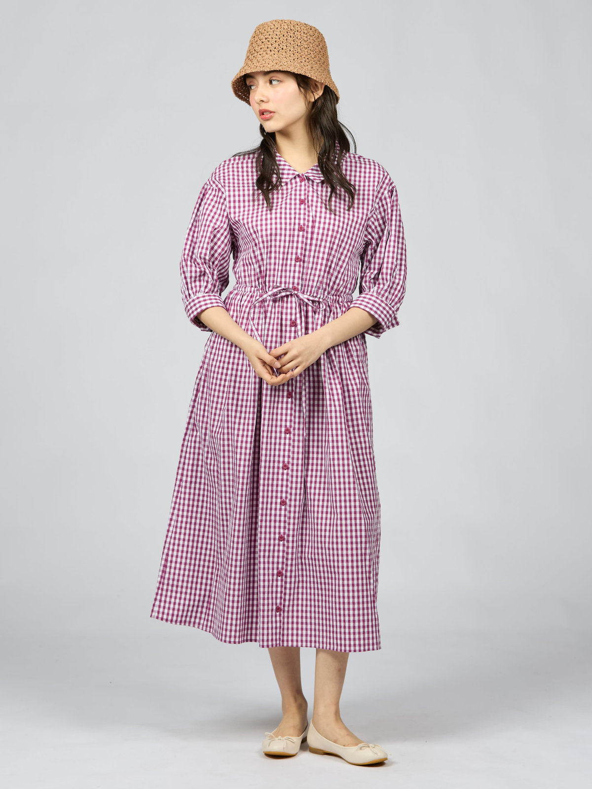 To b. by agnès b. 【Outlet】ギンガムリップルチェックワンピース パープル