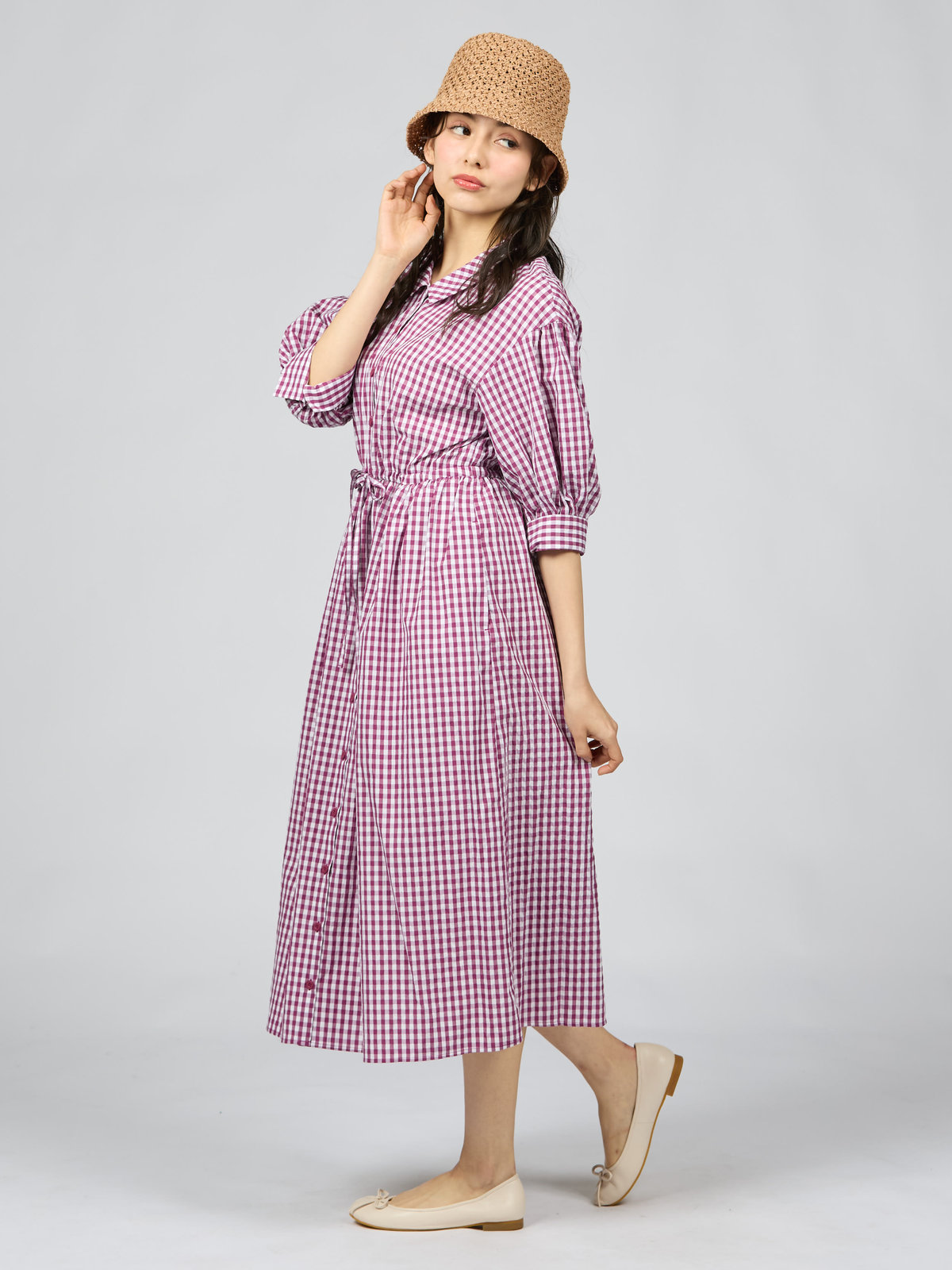 To b. by agnès b. 【Outlet】ギンガムリップルチェックワンピース パープル