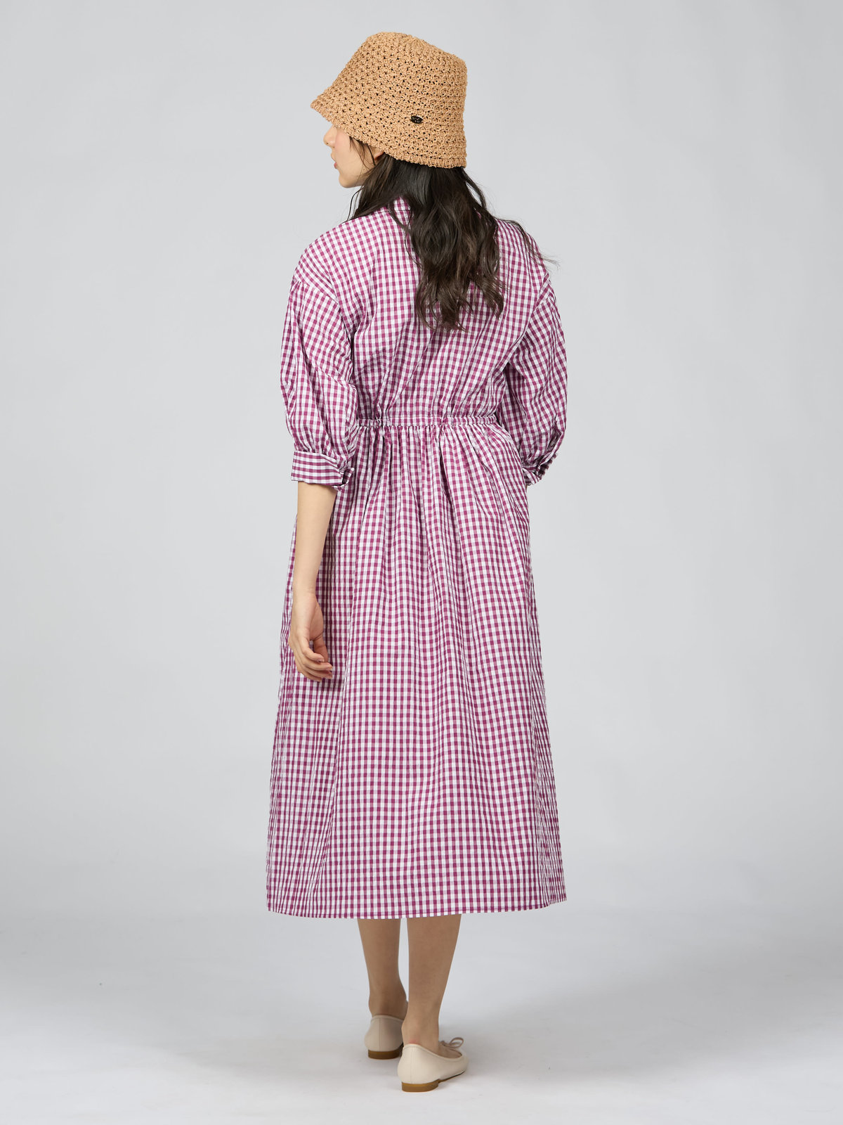 To b. by agnès b. 【Outlet】ギンガムリップルチェックワンピース パープル