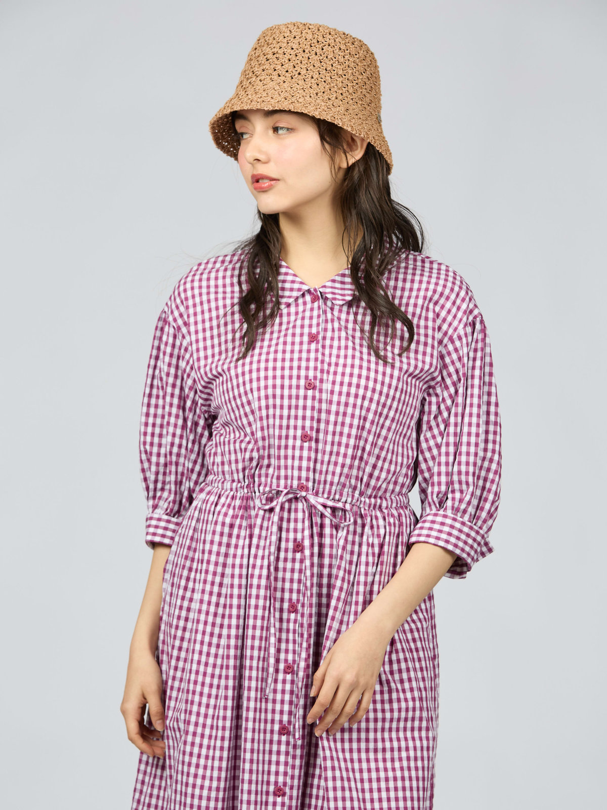 To b. by agnès b. 【Outlet】ギンガムリップルチェックワンピース パープル