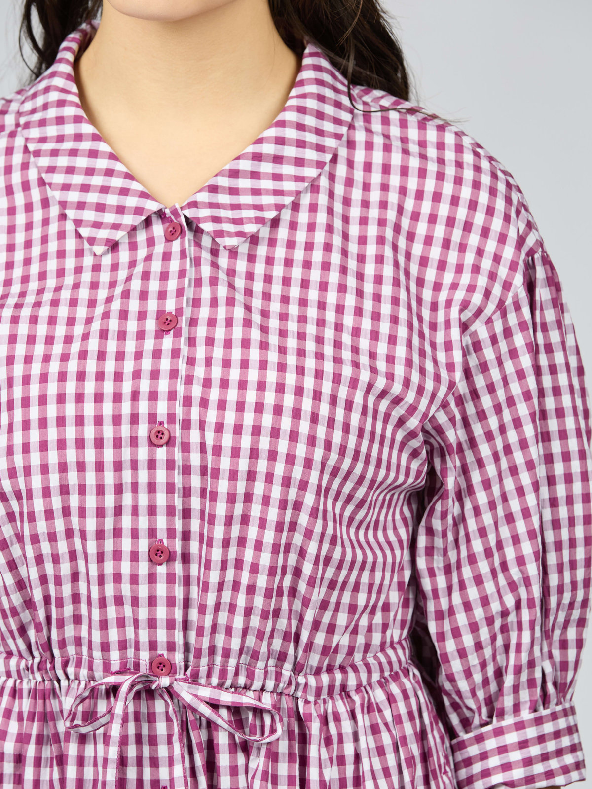 To b. by agnès b. 【Outlet】ギンガムリップルチェックワンピース パープル