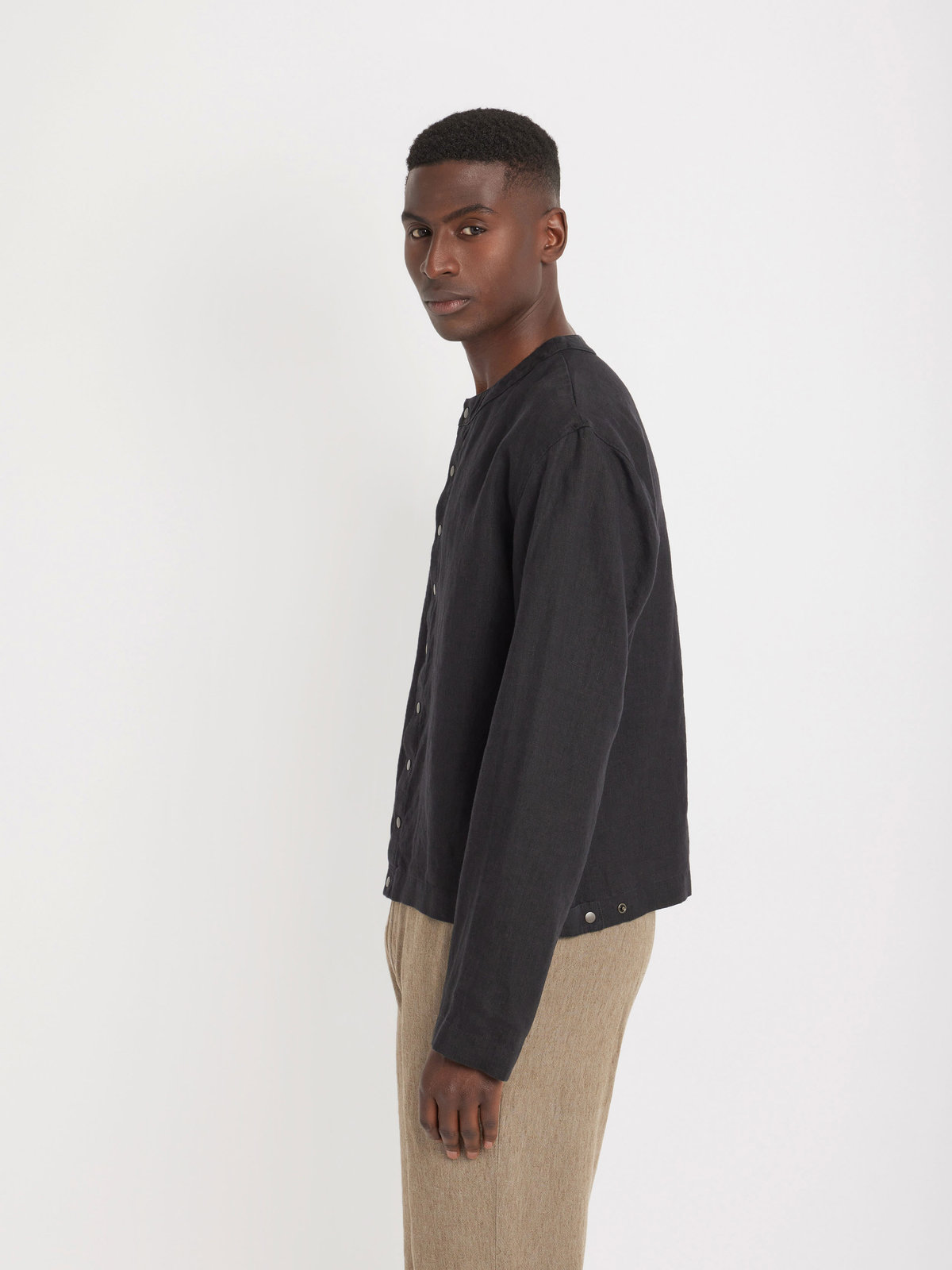 HOMME メンズ メンズ リネン カーディガンシャツ ブラック