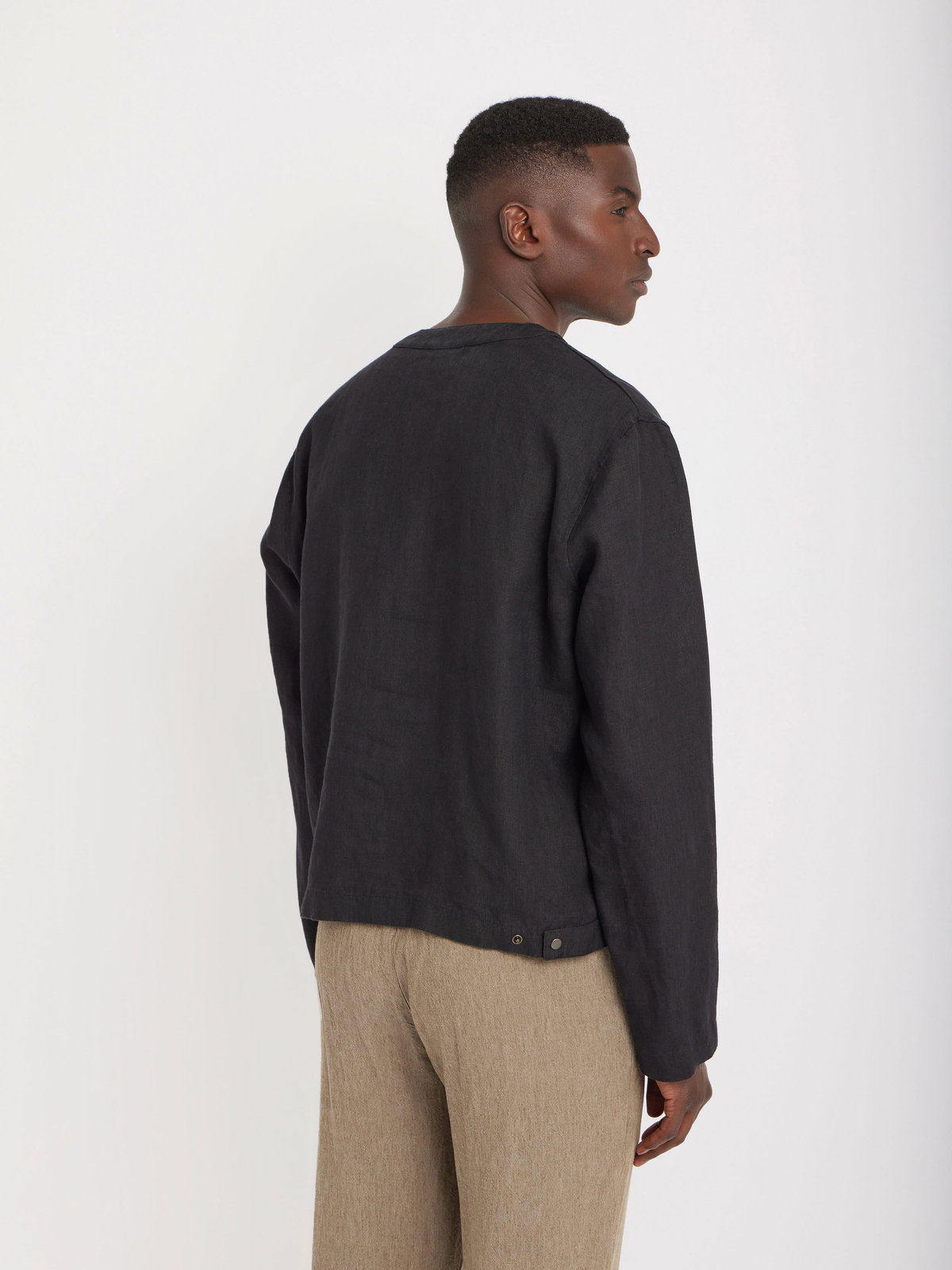 HOMME メンズ メンズ リネン カーディガンシャツ ブラック