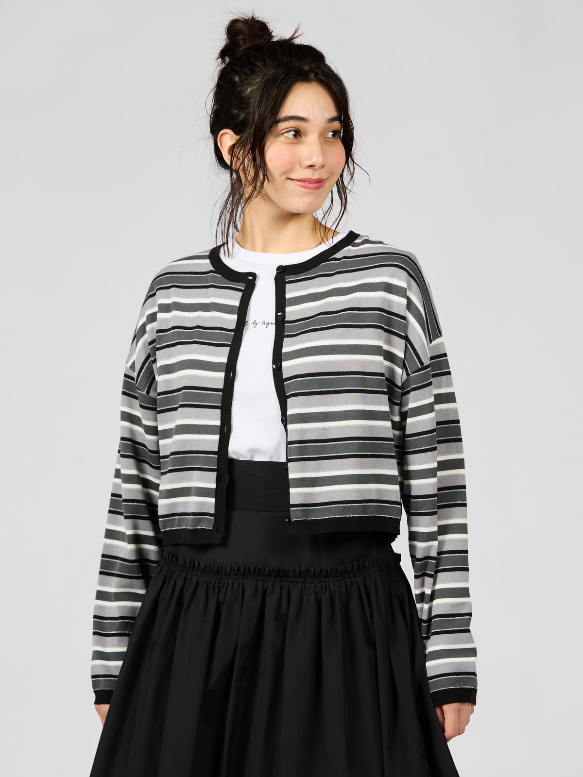 To b. by agnès b. 【Outlet】マルチストライプカーディガン ブラック