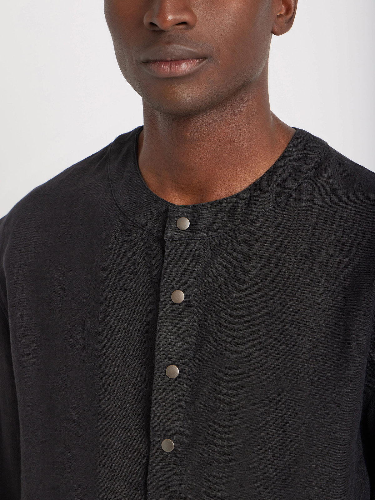 HOMME メンズ メンズ リネン カーディガンシャツ ブラック