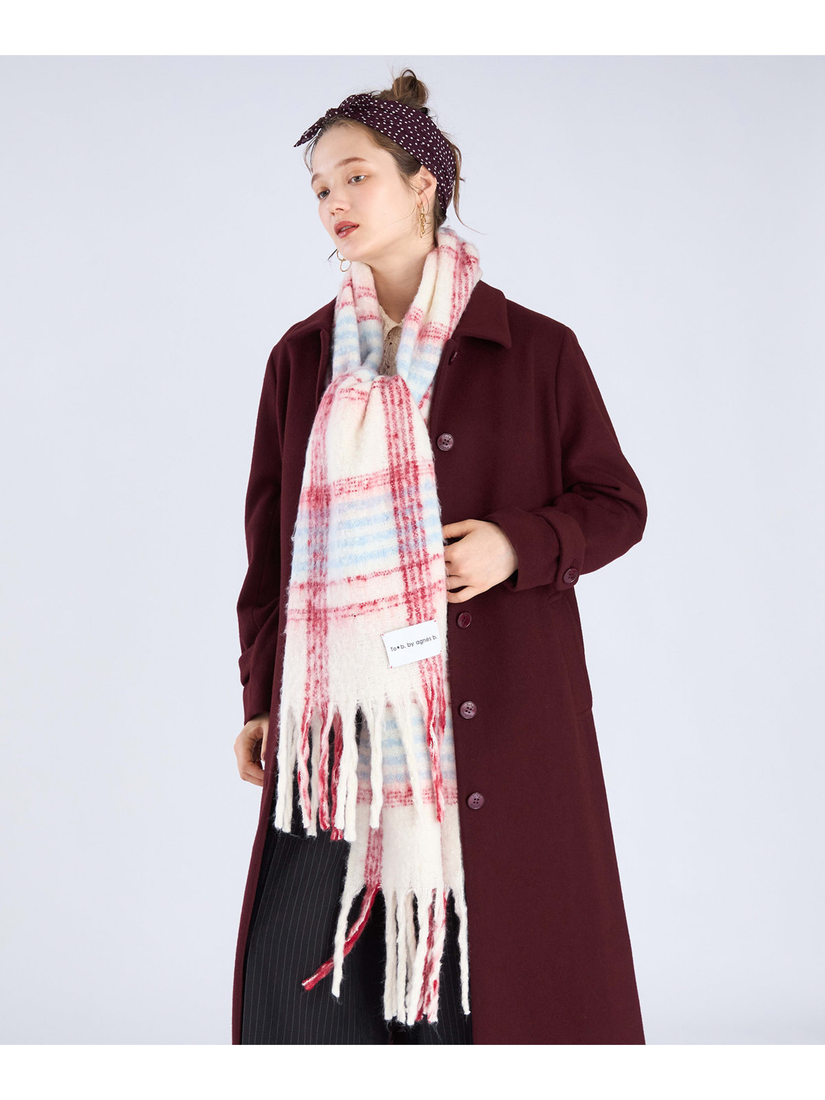 To b. by agnès b. チェック マフラー レッド