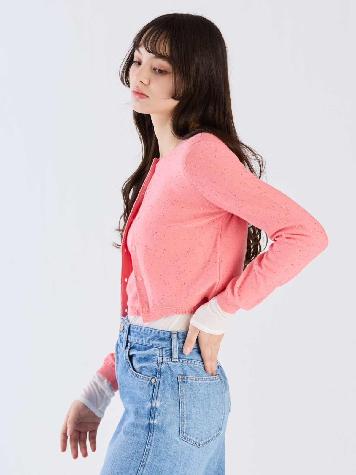 To b. by agnès b. 【Outlet】スパングルニットカーディガン ピンク