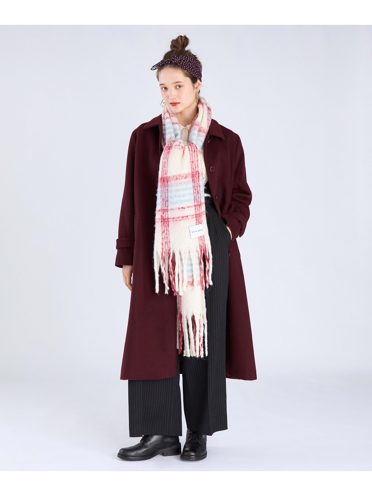 To b. by agnès b. チェック マフラー レッド