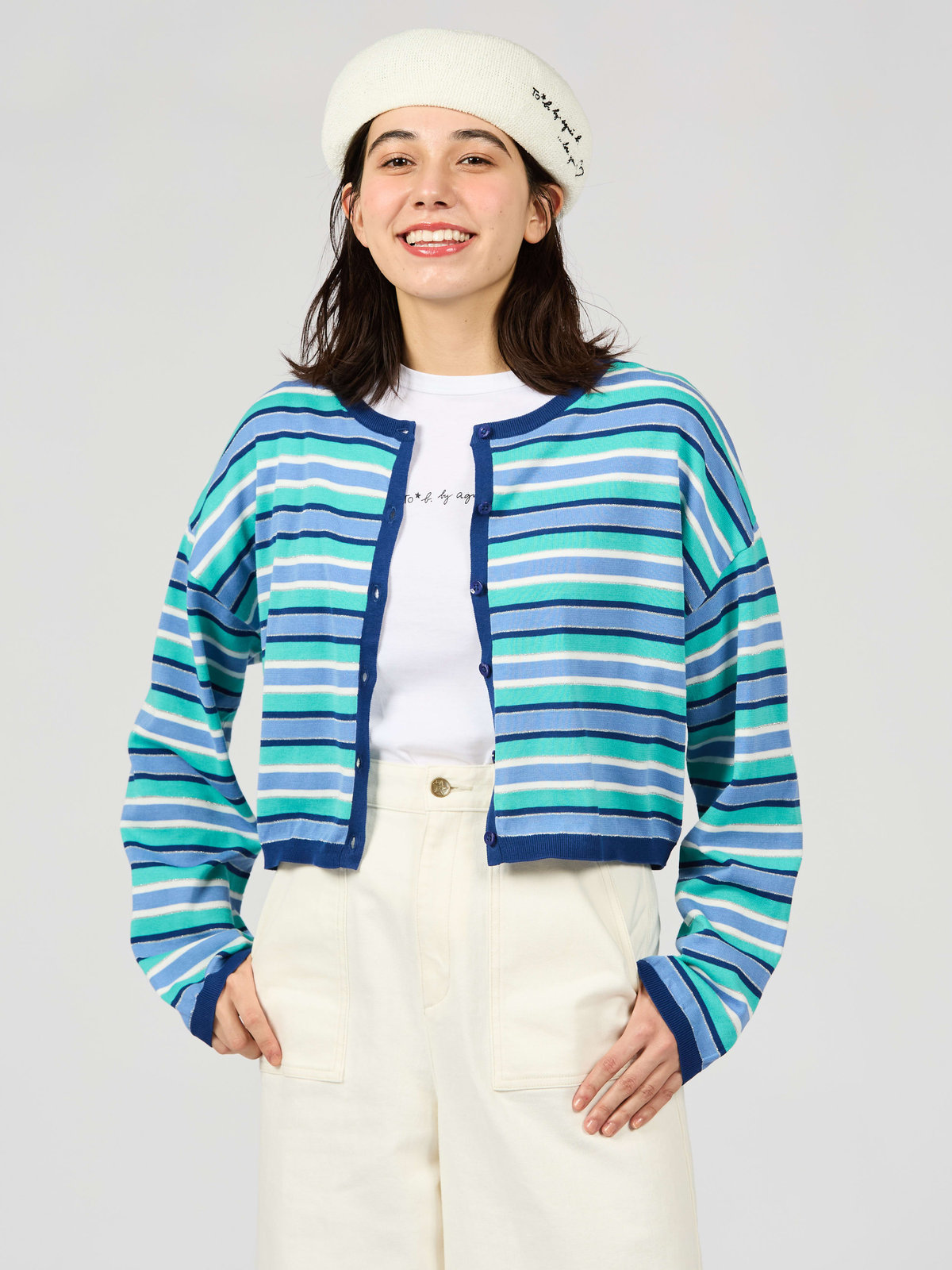 To b. by agnès b. 【Outlet】マルチストライプカーディガン ブルー