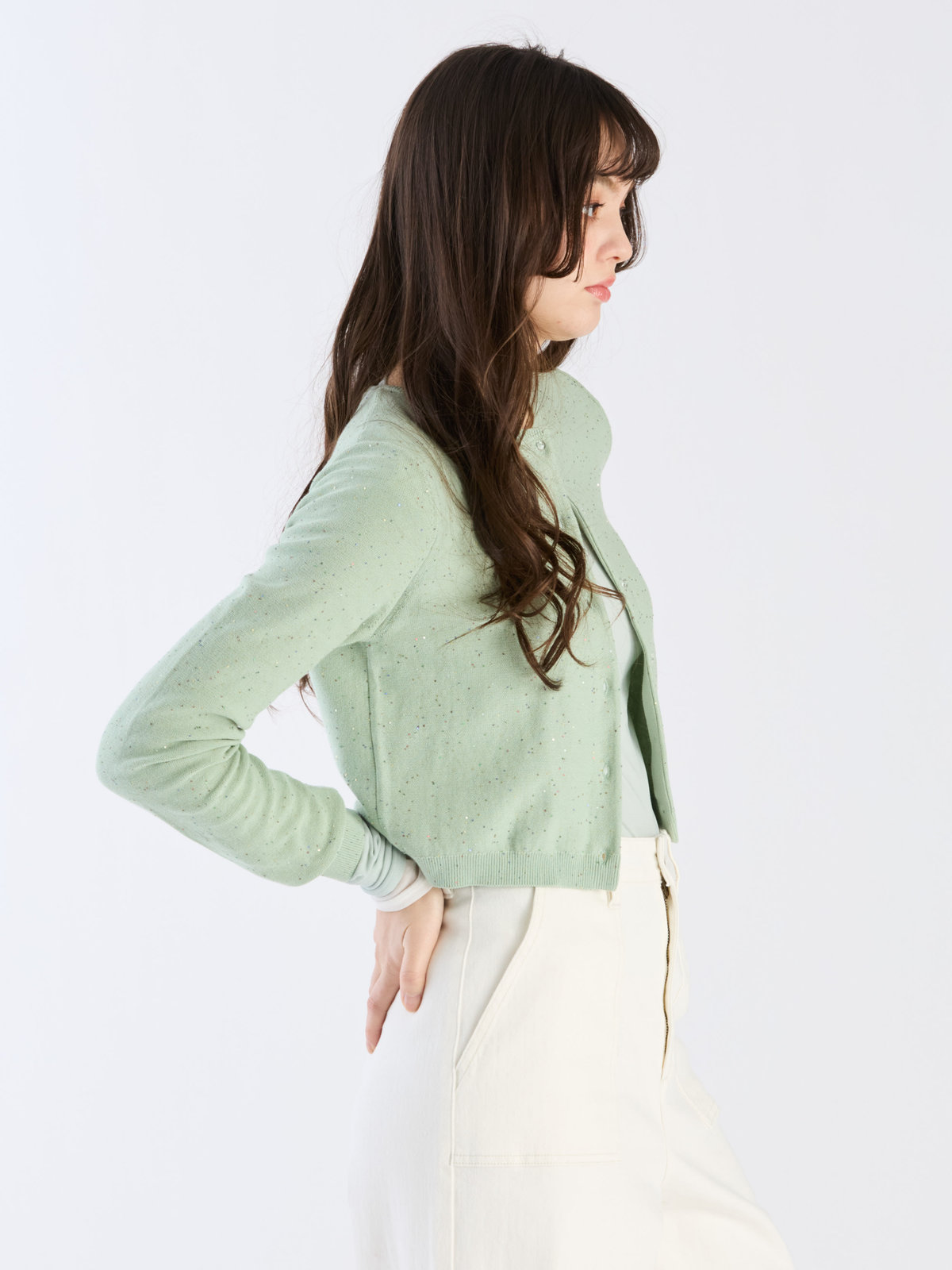 To b. by agnès b. 【Outlet】スパングルニットカーディガン グリーン系その他