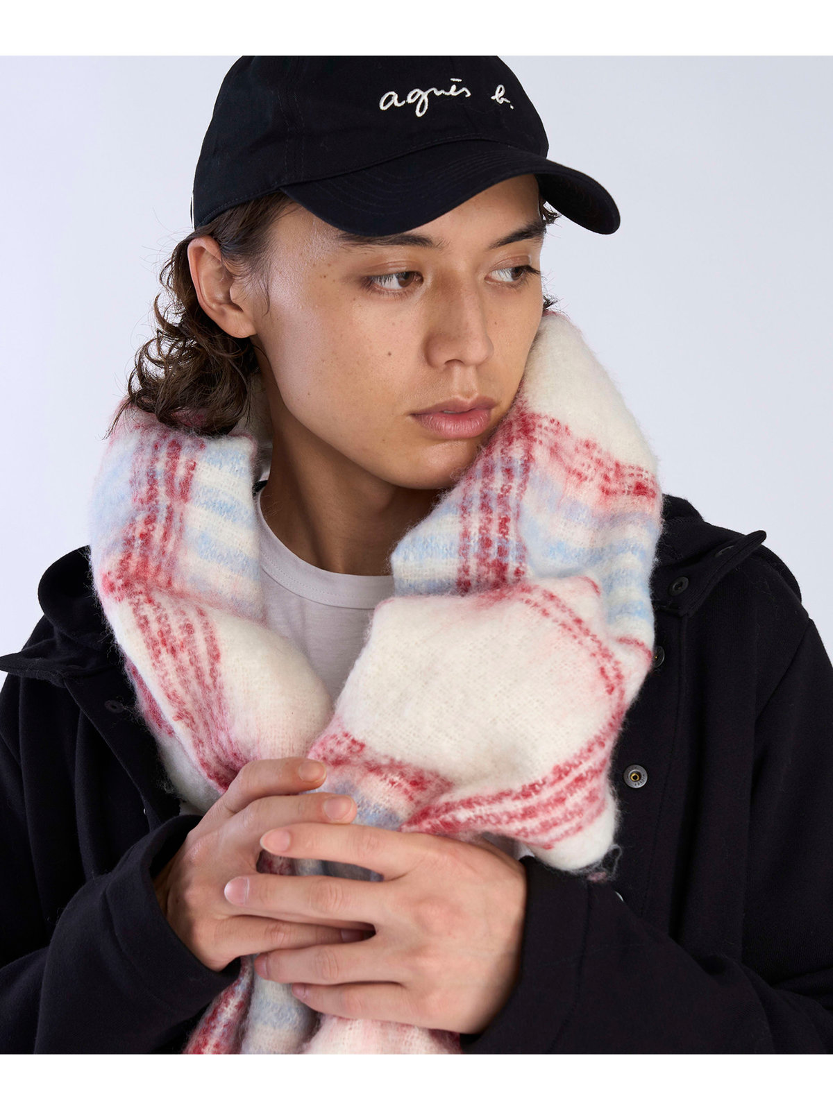 To b. by agnès b. チェック マフラー レッド