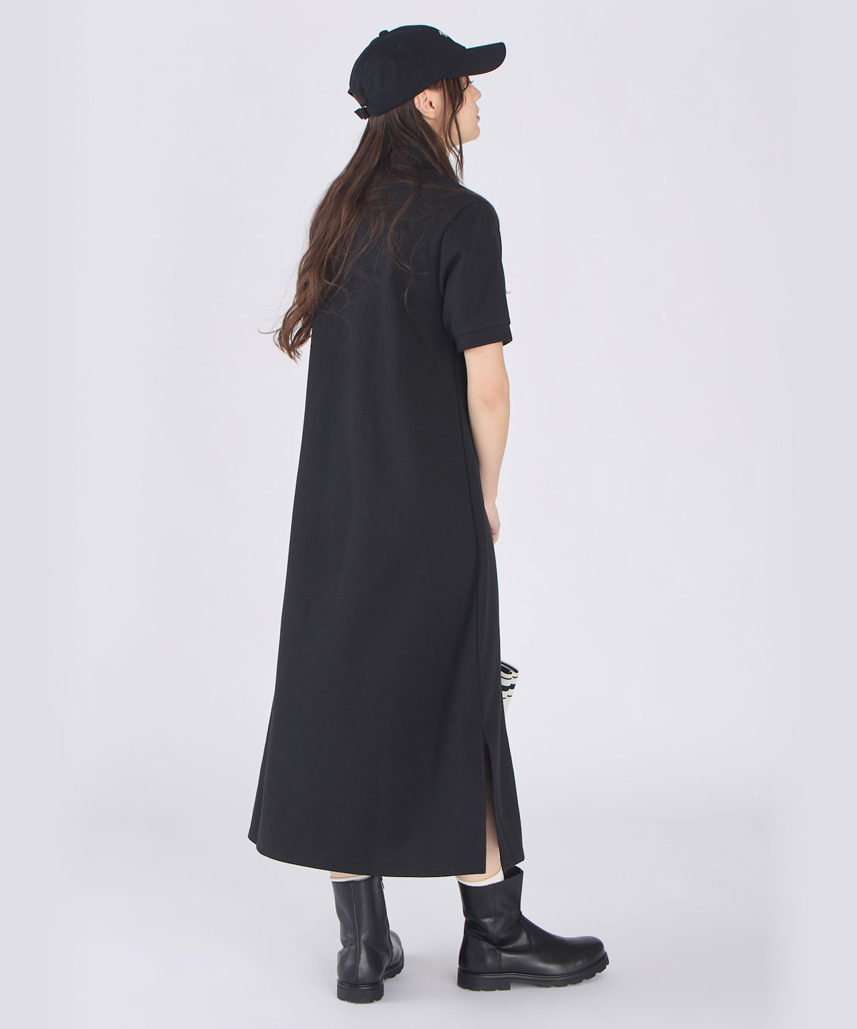 To b. by agnès b. WEB限定 ピケ ジャージー 半袖 ポロ ワンピース ブラック