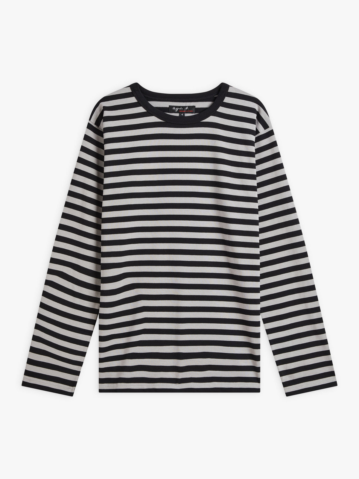 FEMME ウィメンズ 細ボーダー コットン 長袖 Tシャツ "Cool" エクリュ×ブラック