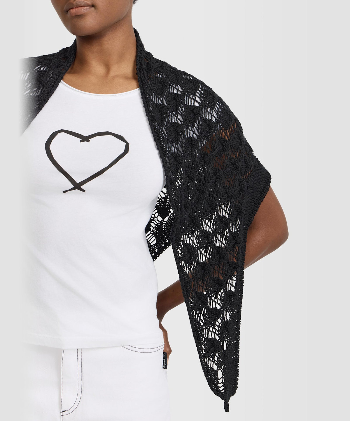 FEMME ウィメンズ かぎ編み コットン トライアングル スカーフ "Marjolaine" ブラック