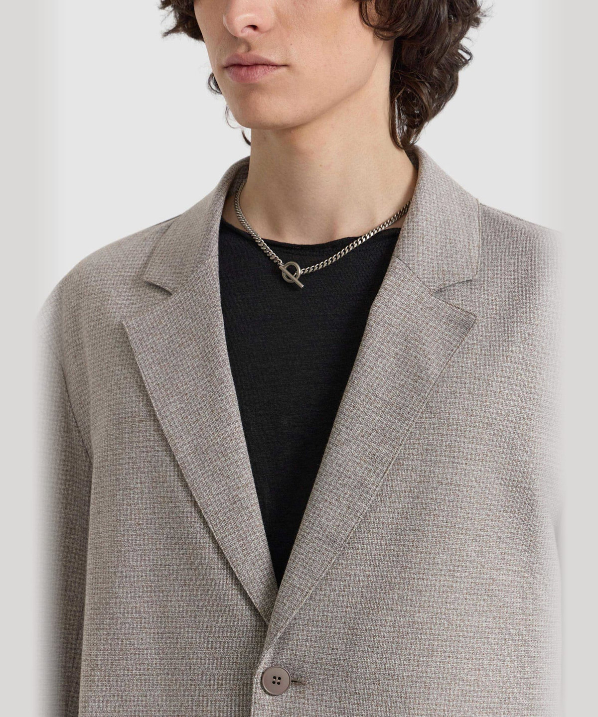 HOMME メンズ メンズ チェック コットンジャージー オーバーサイズ テーラードジャケット "Greenford Large" ベージュ