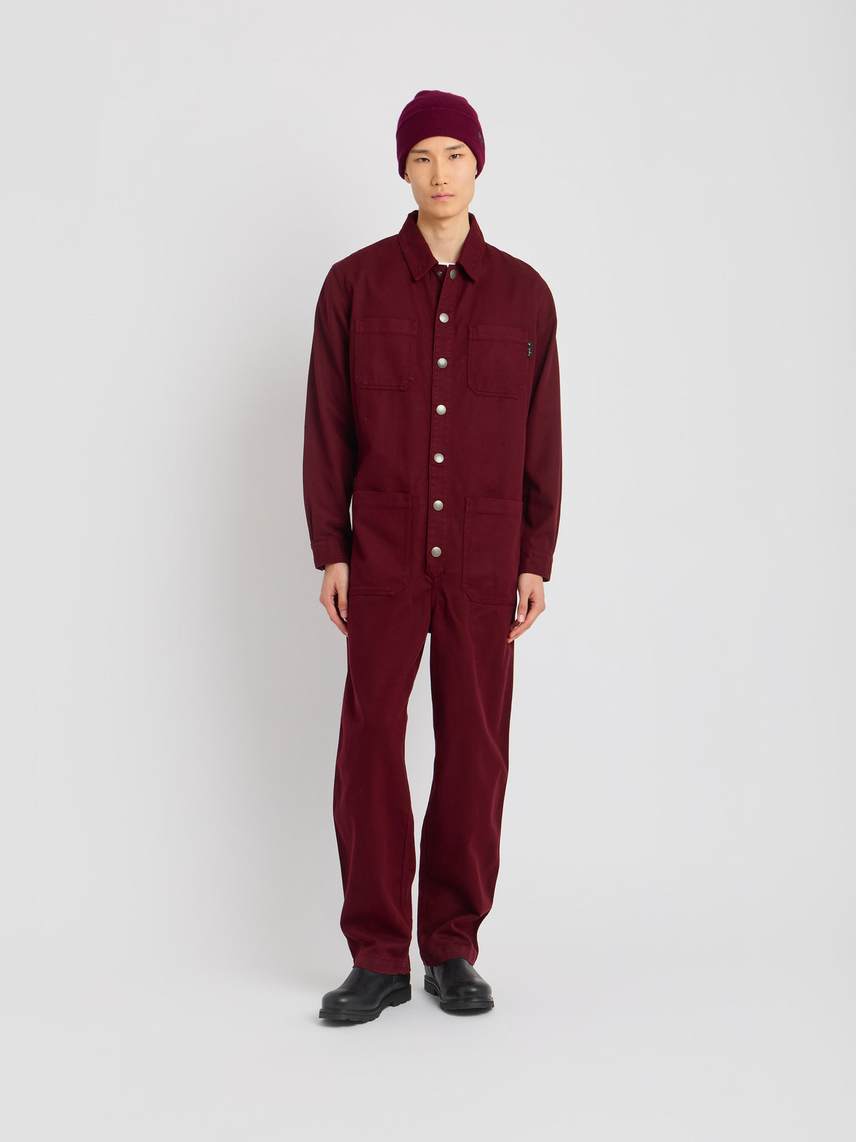 HOMME メンズ メンズ コットン ギャバジン オーバーオール ボルドー