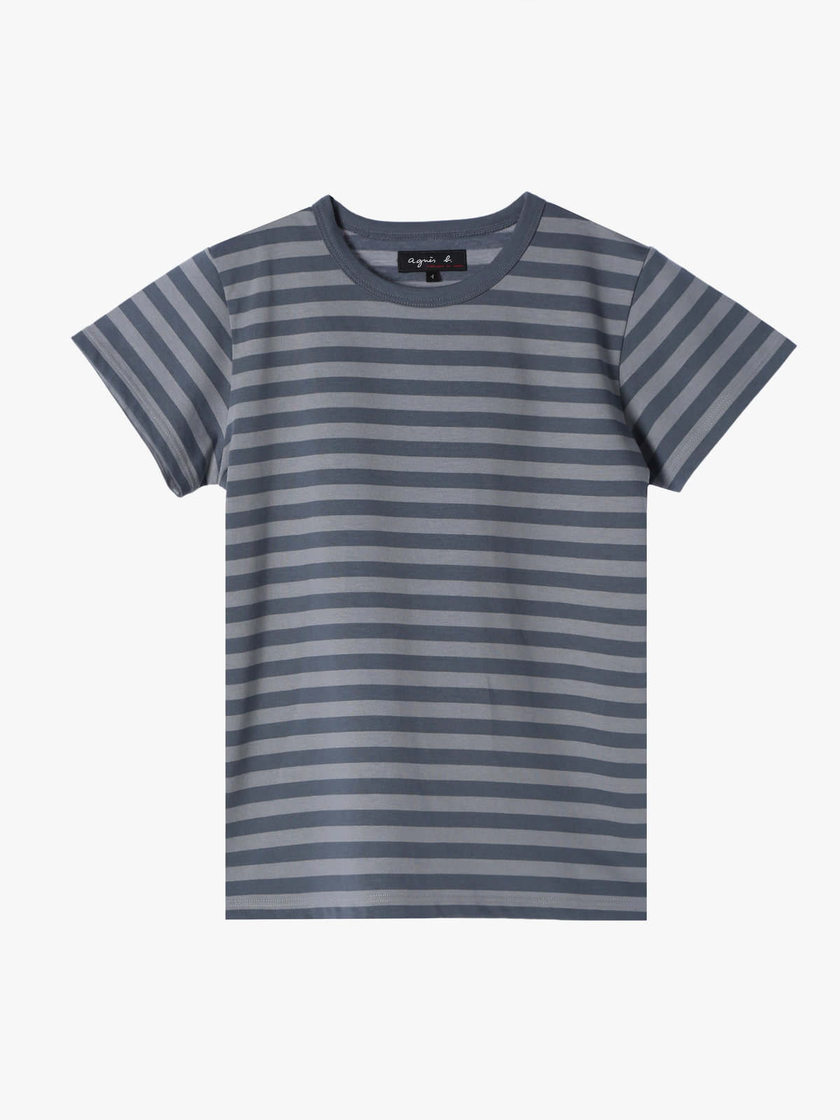 FEMME ウィメンズ 細ボーダー コットン 半袖Tシャツ ”Brando” ブルーグレー×ライトグレー