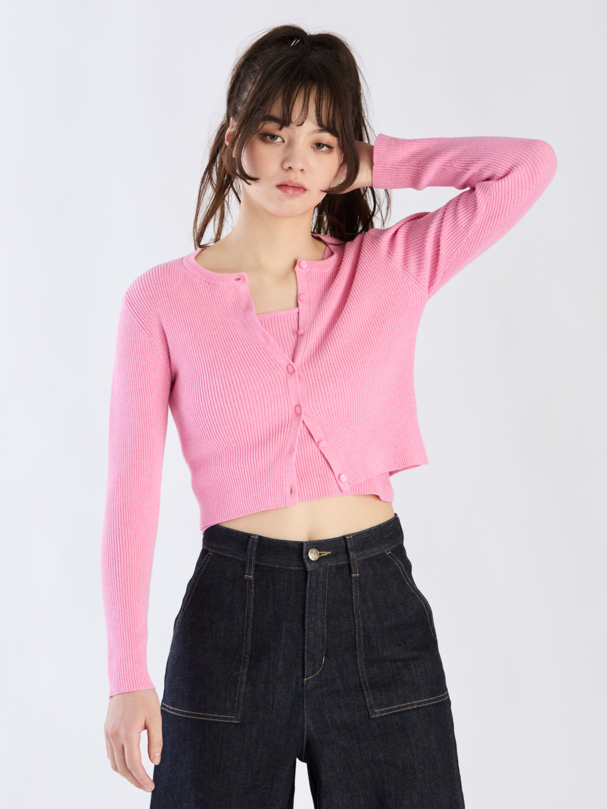 To b. by agnès b. 【Outlet】コットンリブカーディガン ピンク