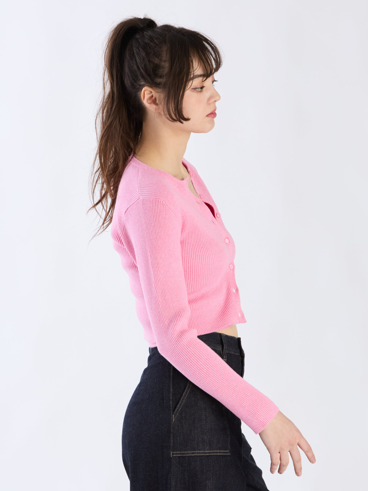 To b. by agnès b. 【Outlet】コットンリブカーディガン ピンク