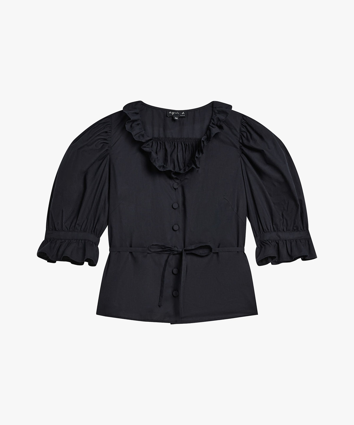 FEMME ウィメンズ コットン フリル バルーンスリーブ ブラウス "Margaux" ブラック